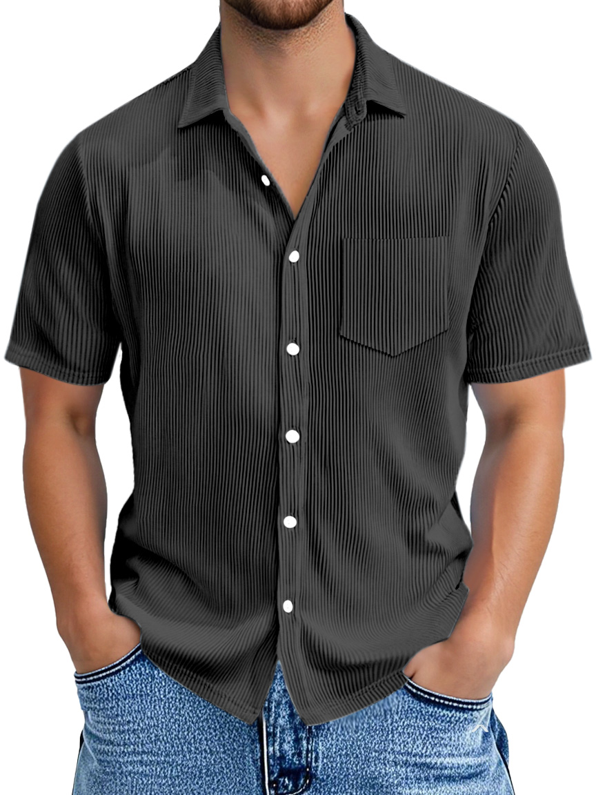 Men's Daily Simple Pitted Texture Short-sleeved Lapel Shirt