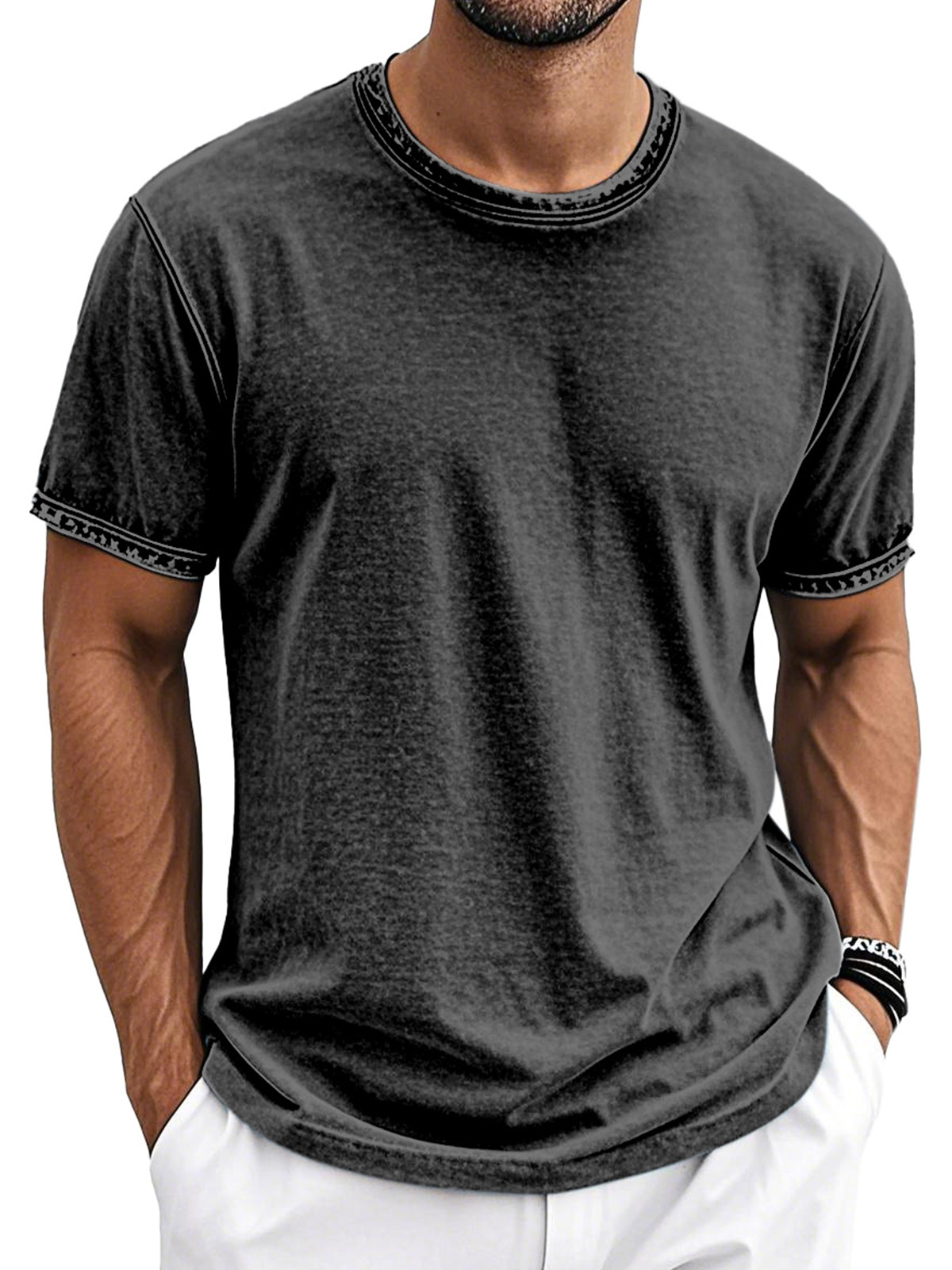 Men's Retro Cotton Washed Round Neck Short-sleeved T-shirt