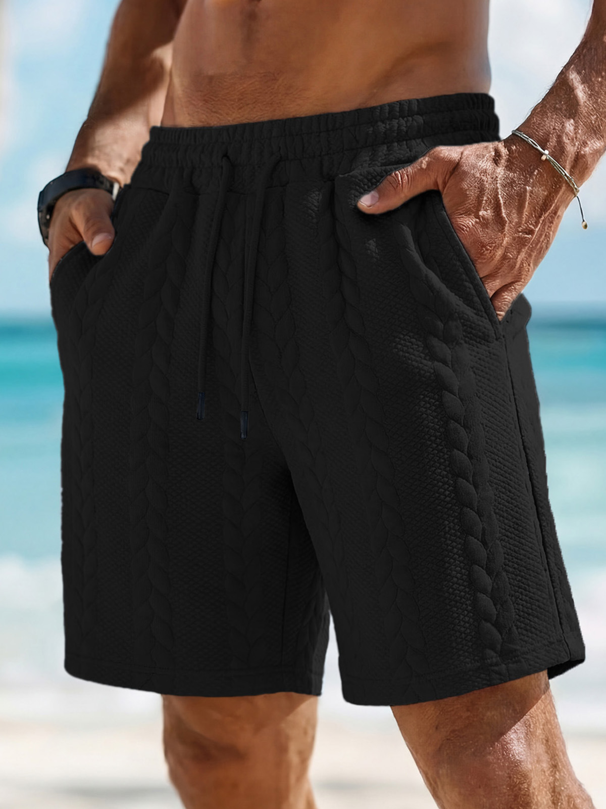Men's Casual Summer Jacquard Drawstring Loose Shorts With Pockets