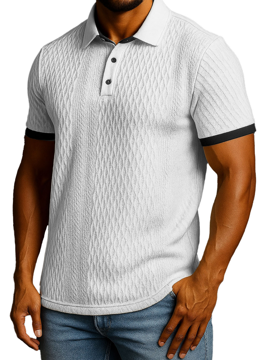 Men's Fashion Patchwork Jacquard Fabric Short-sleeved Lapel Polo Shirt