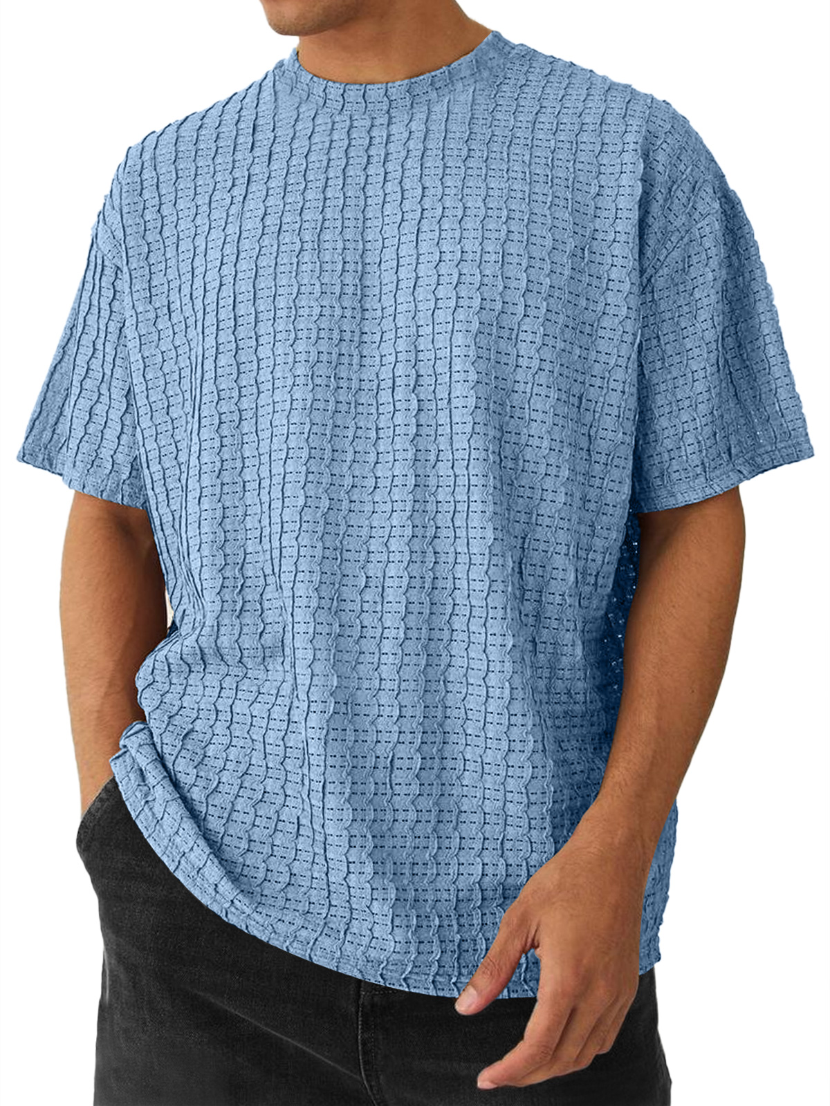 Men's Round Neck Casual Texture Solid Color Short-sleeved T-shirt