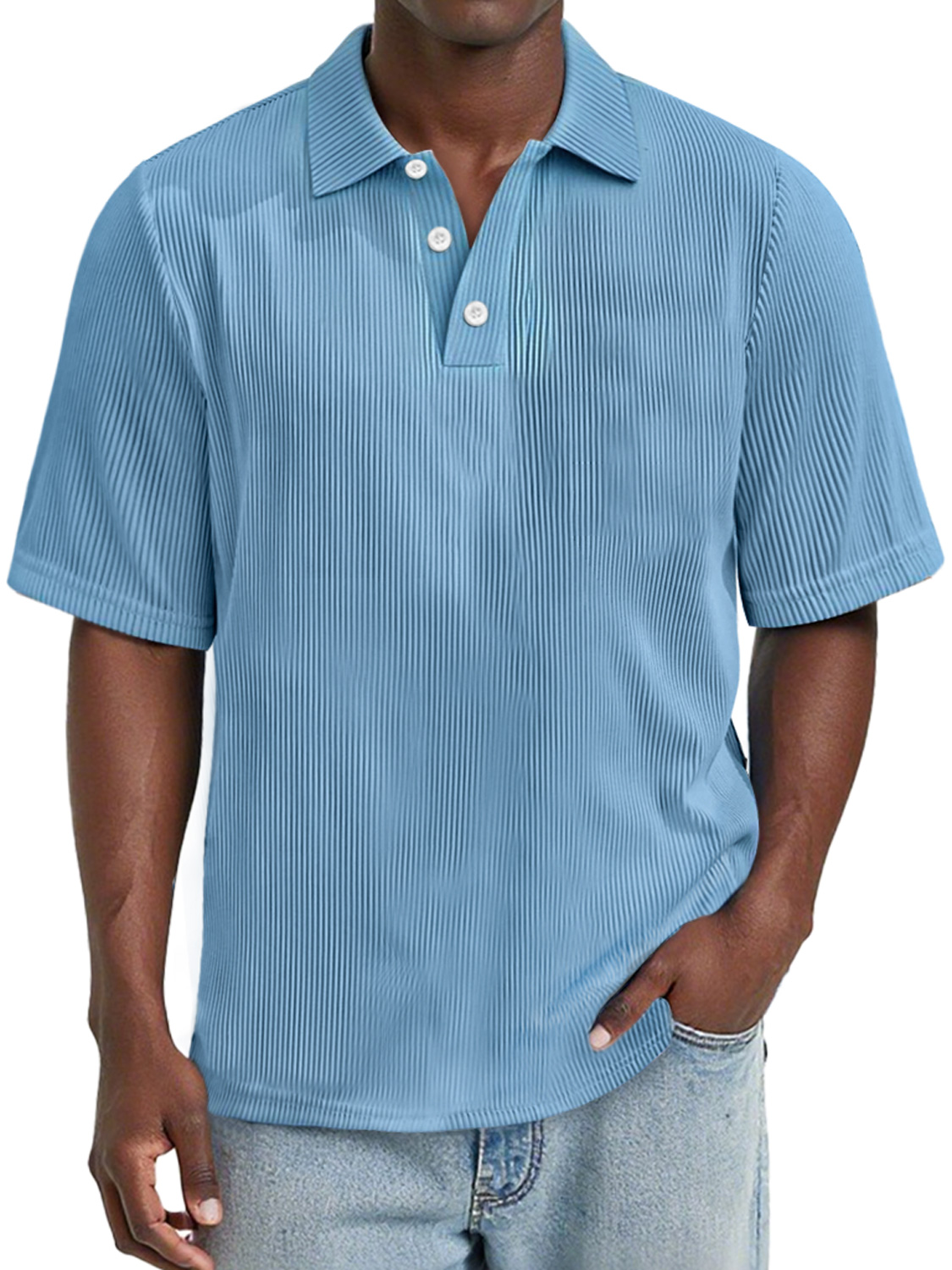 Men's Daily Rip Texture Casual Lapel Button Short-sleeved Polo Shirt