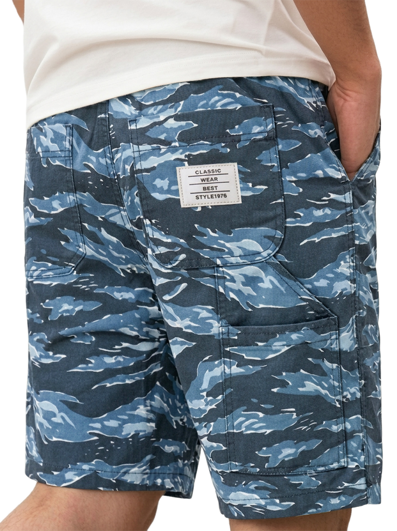 Men's Retro Corduroy Multi-Pocket Embroidered Logo Casual Cargo Shorts