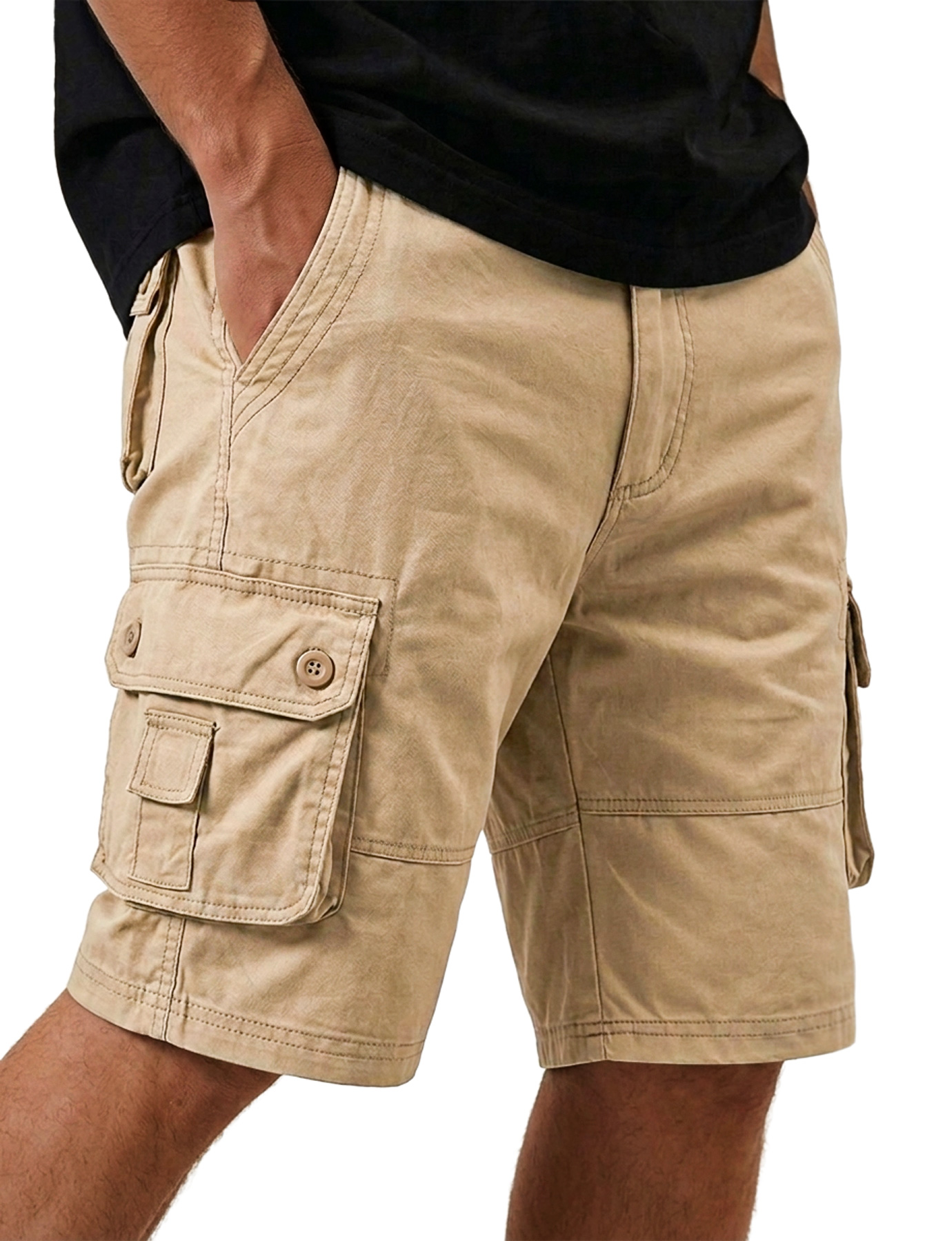 Men's Loose-Fit Cotton Casual Cargo Shorts with Multiple Pockets