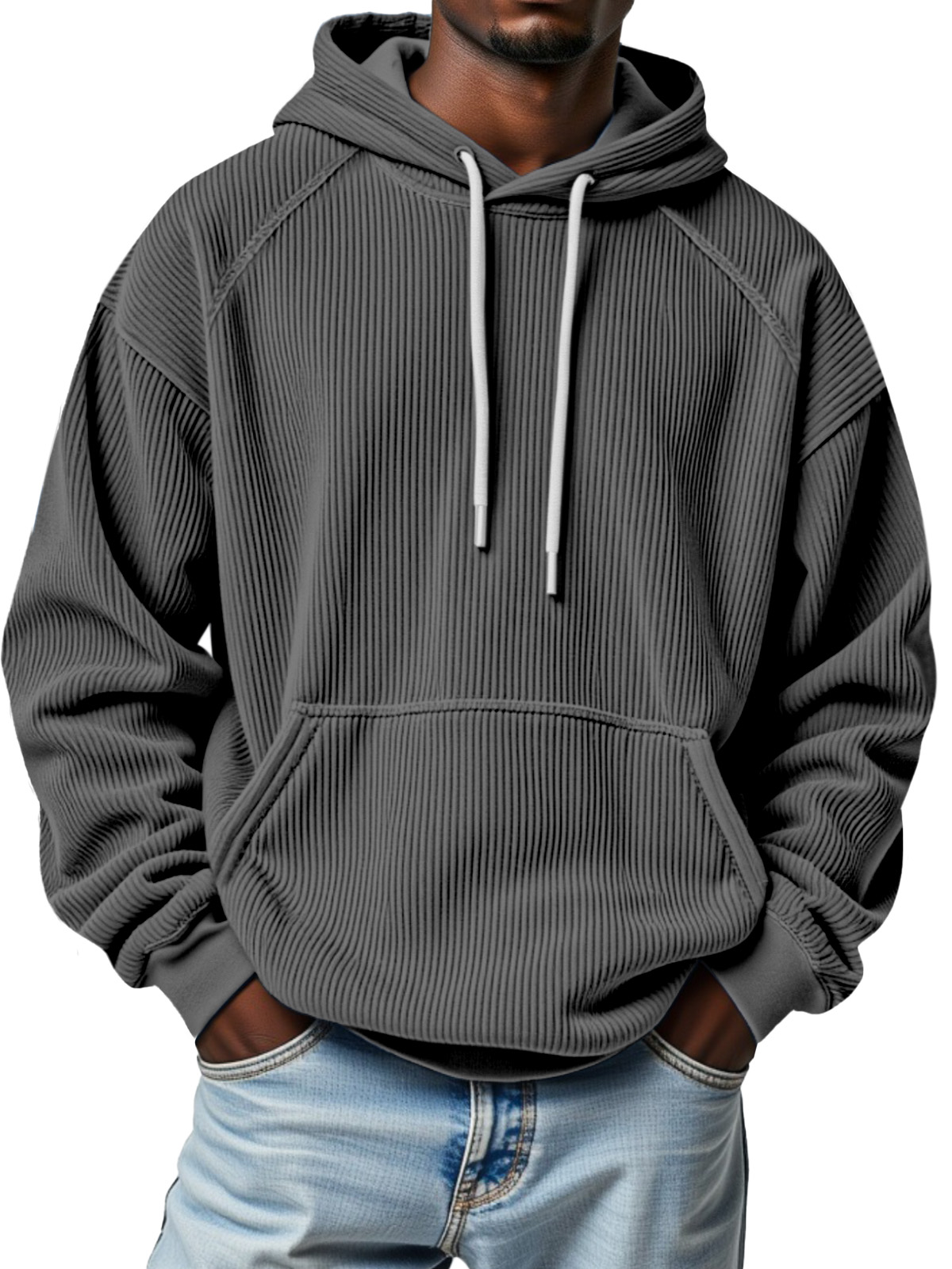 Men's Winter Pitted Raglan Sleeve Design Loose Hooded Sweatshirt