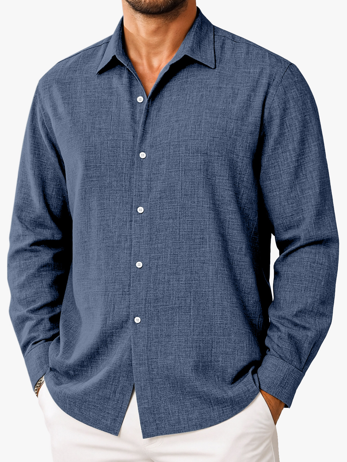 Men's Simple Casual Solid Color Comfortable Loose Lapel Long-sleeved Shirt