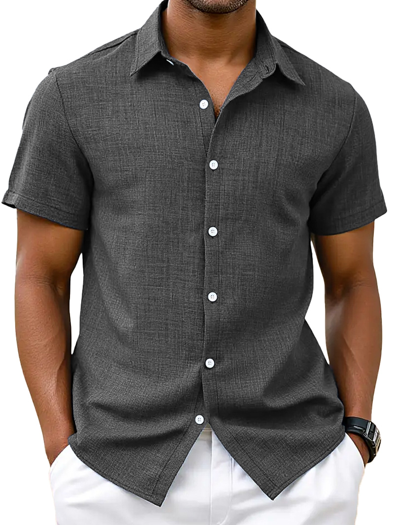 Men's Simple Hawaiian Solid Color Comfortable Loose Short-sleeved Shirt