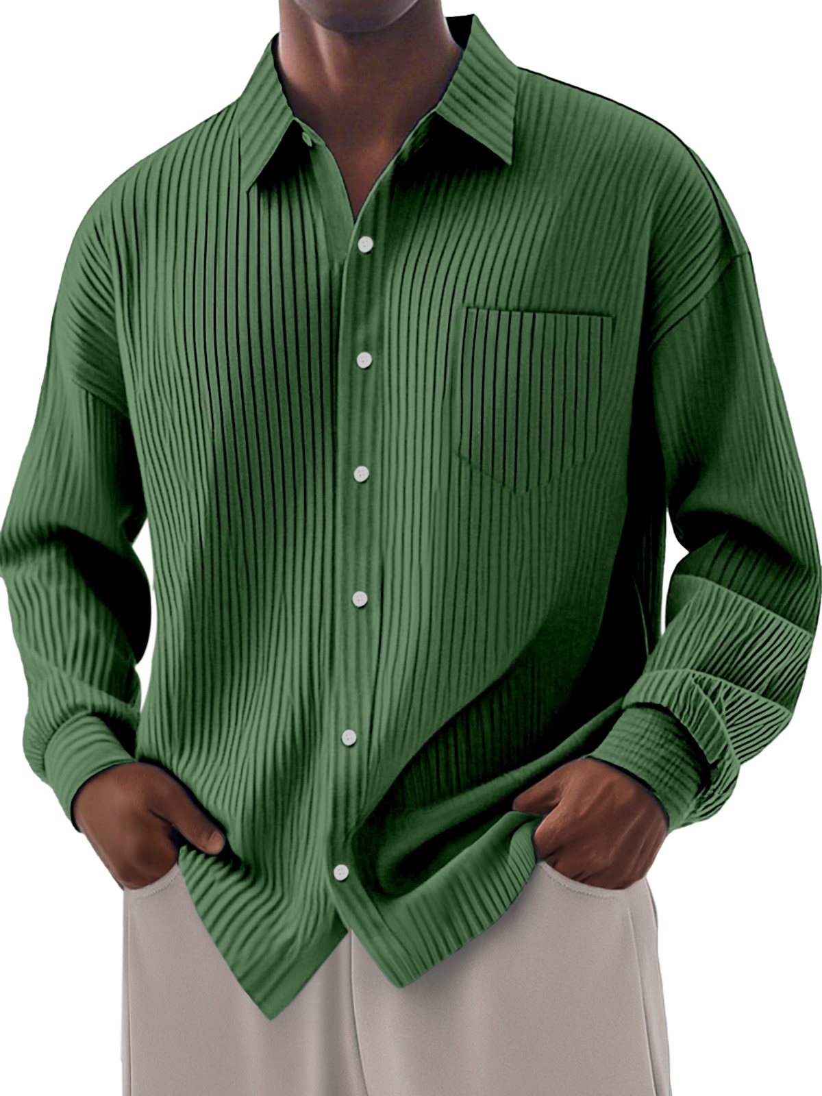 Men's Loose Everyday Breathable Solid Color Simple Long-sleeved Shirt