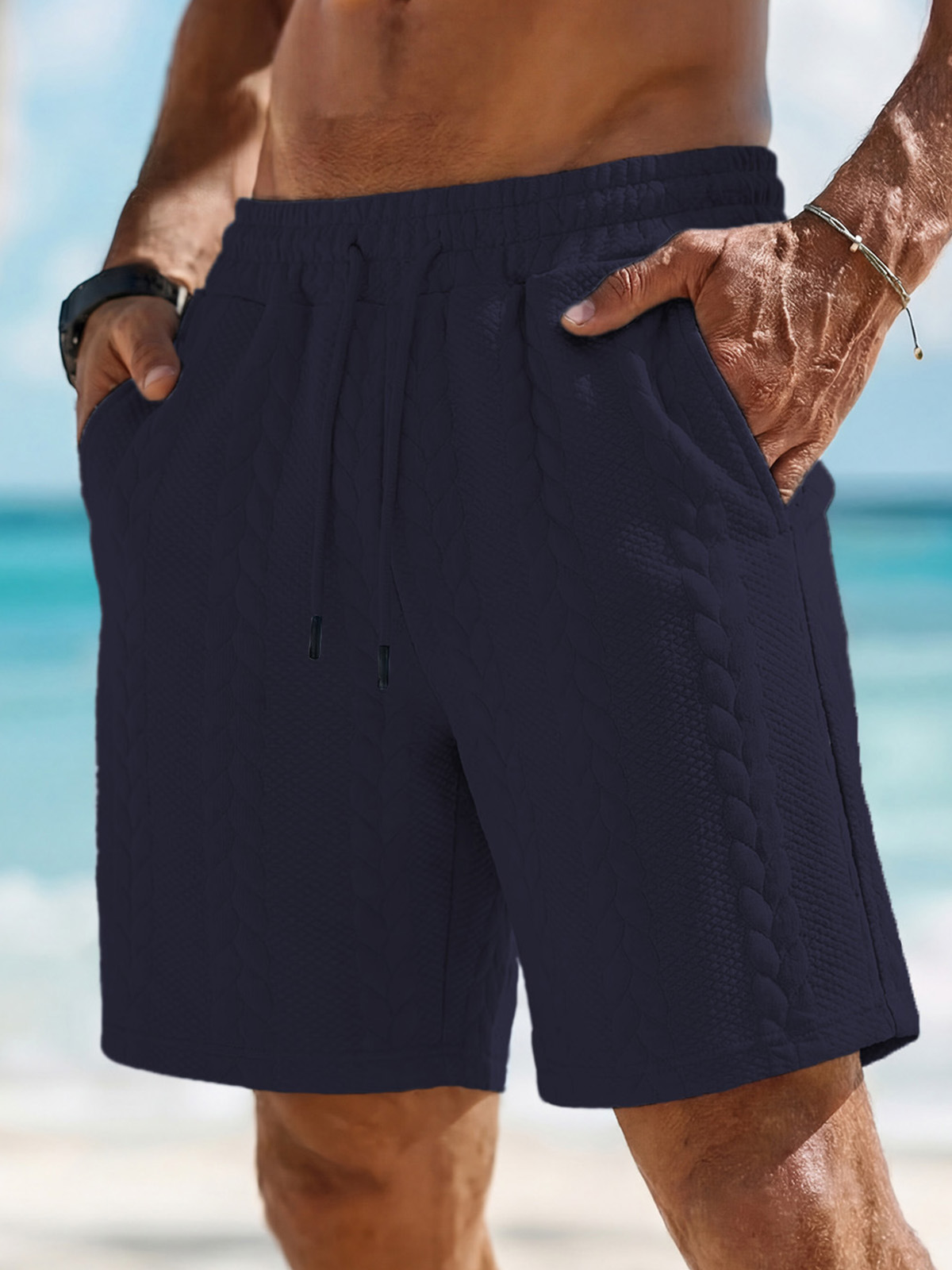 Men's Casual Summer Jacquard Drawstring Loose Shorts With Pockets