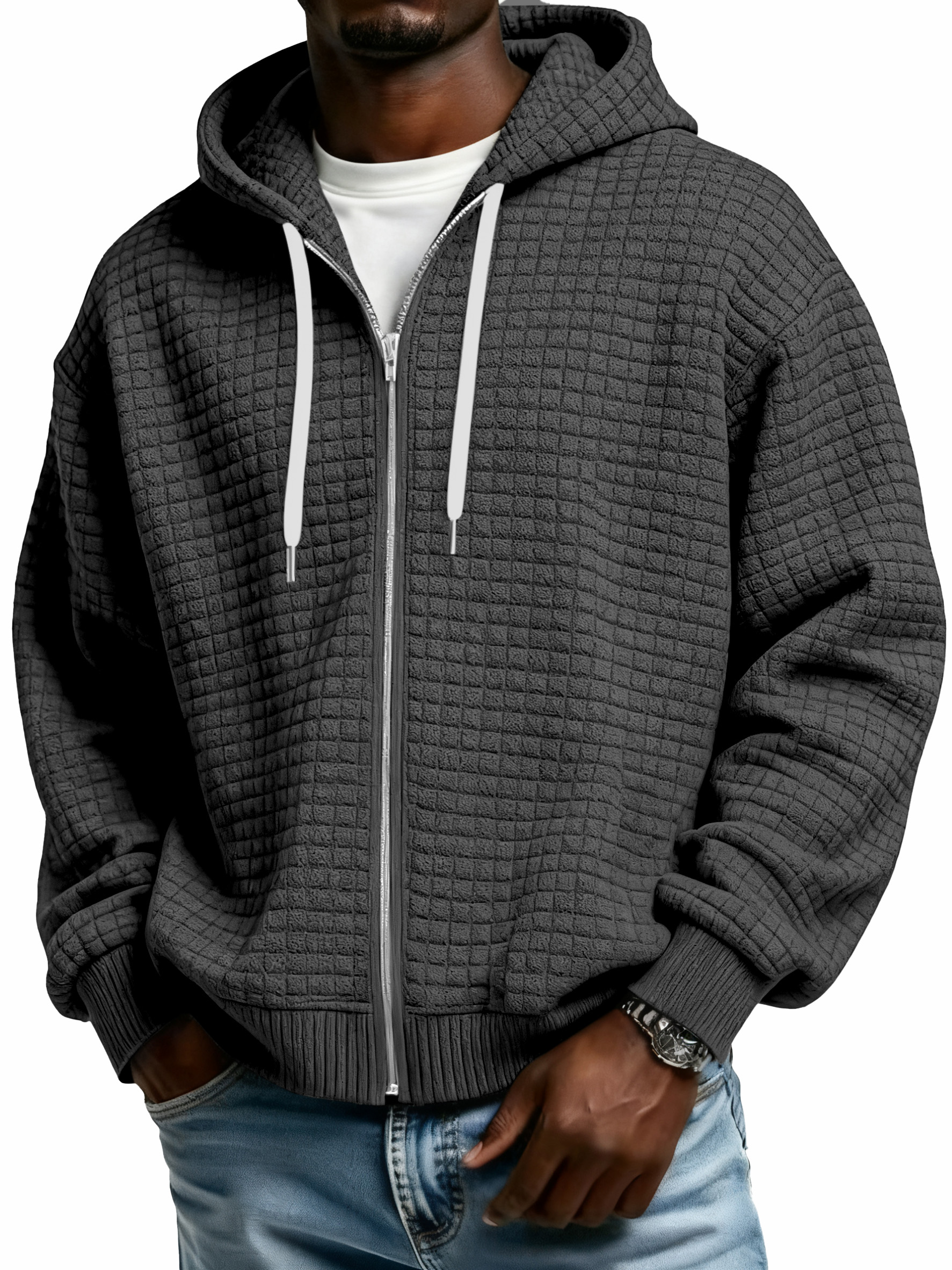 Winter Men's Corduroy Corn Zip Hooded Jacket