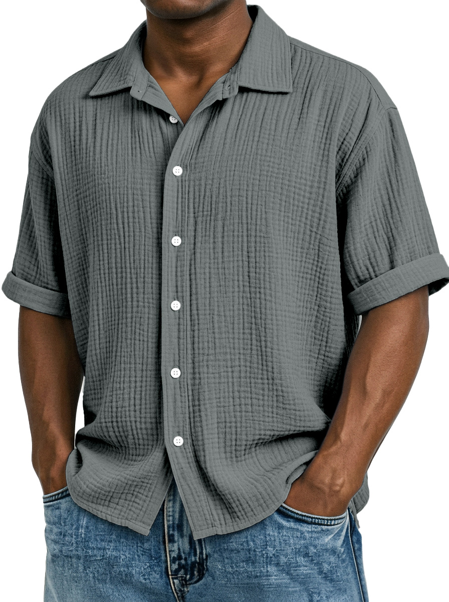 Men's Casual Vacation Breathable And Comfortable Pleated Short-sleeved Shirt