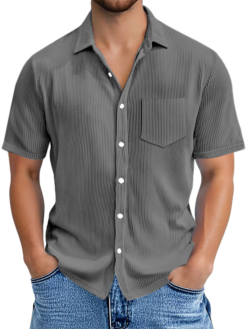 Men's Daily Simple Pitted Texture Short-sleeved Lapel Shirt