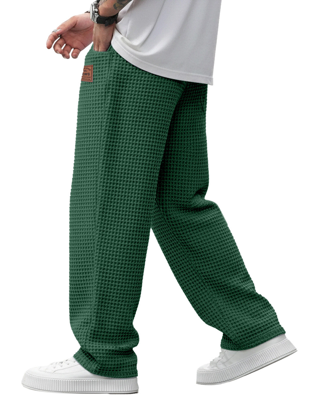 Simple And Versatile Waffle-knit Loose Straight-leg Trousers