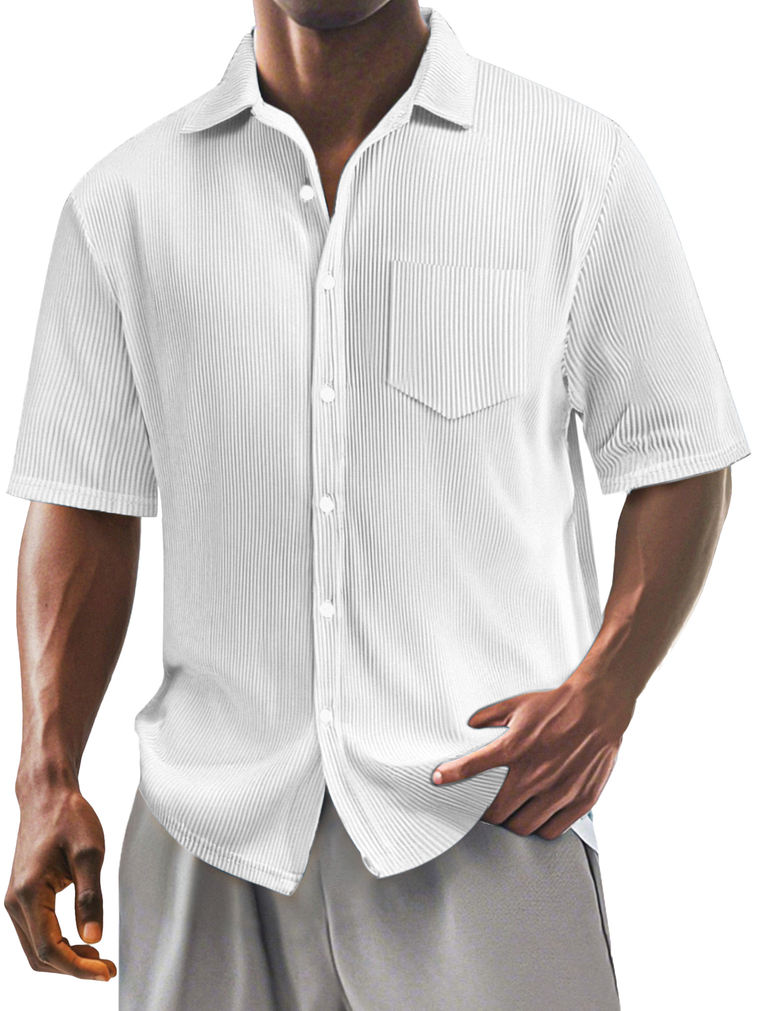 Men's Casual Simple Solid Color Vertical Pit Short-sleeved Shirt