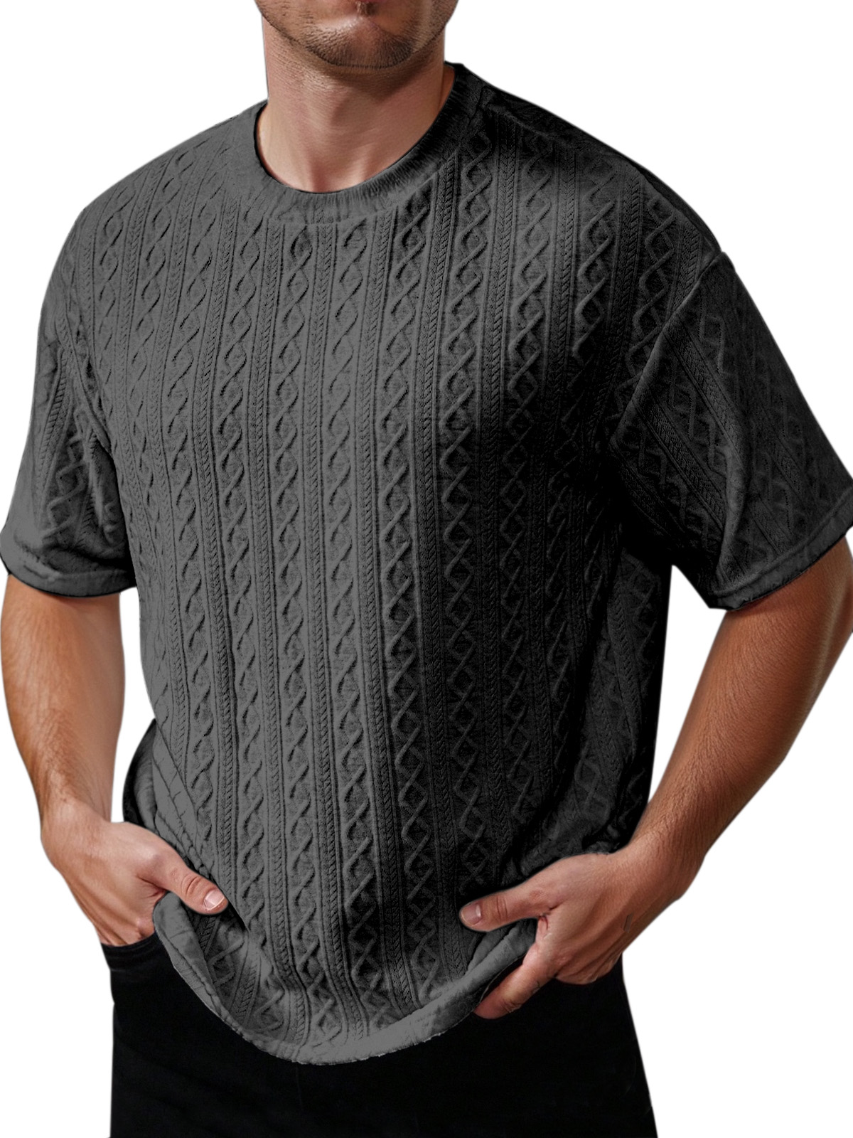 Men's Summer Solid Color Texture Round Neck Short-sleeved T-shirt