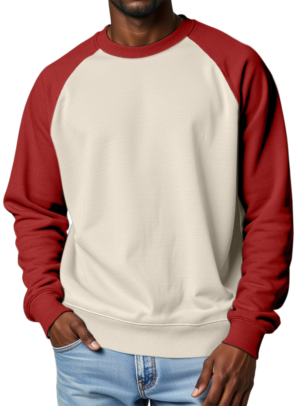 Men's 360g Cotton Solid Color Casual Raglan Round Neck Long-sleeved Sweatshirt