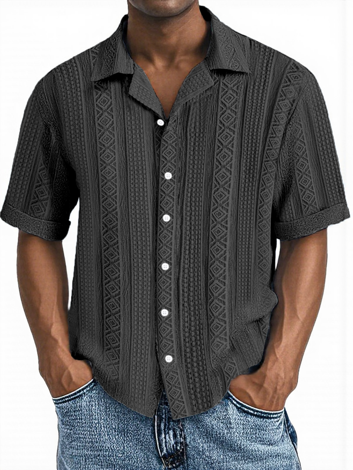 Men's Simple Everyday Casual Texture Button Short-sleeved Shirt