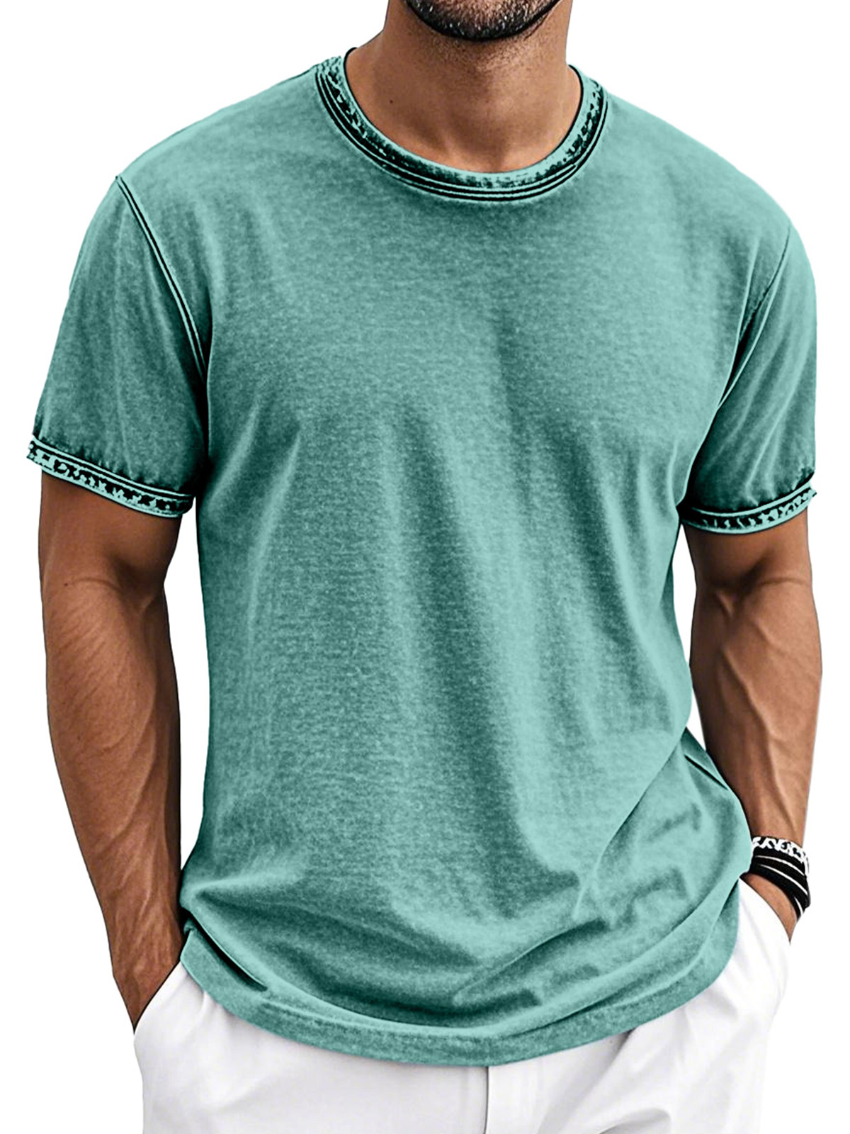 Men's Retro Cotton Washed Round Neck Short-sleeved T-shirt
