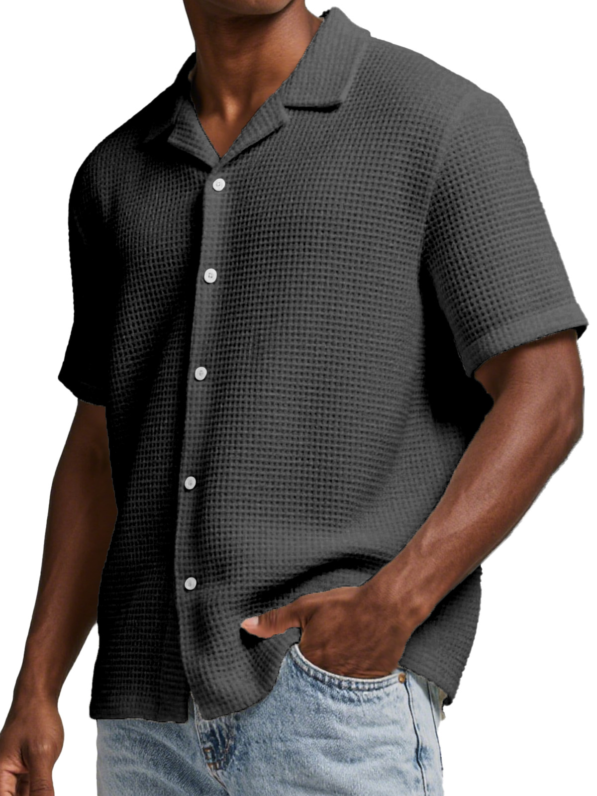Men's Everyday Waffle Simple Lapel Short Sleeve Button-down Shirt