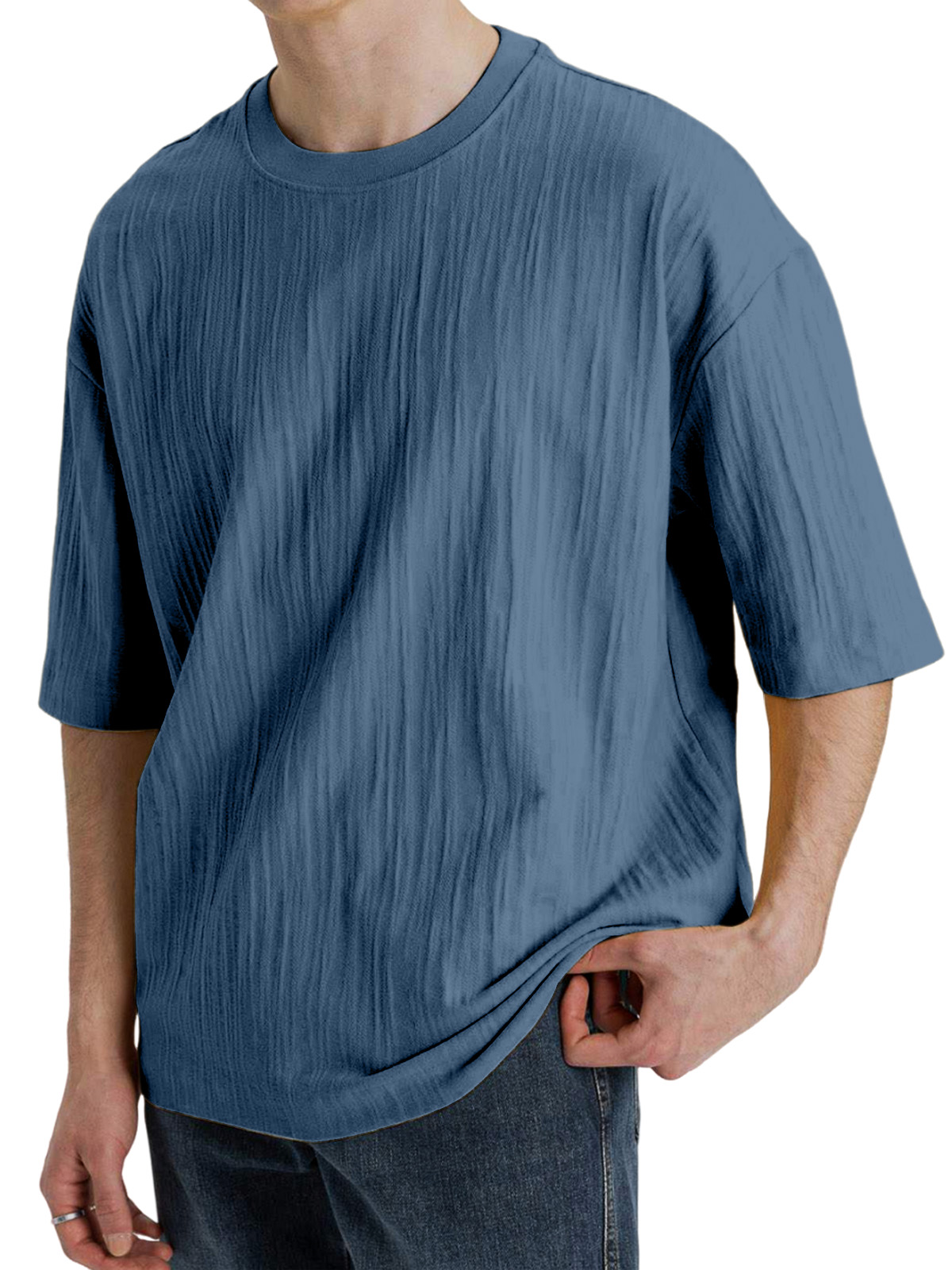 Men's Casual Pleated Texture Short-sleeved T-shirt