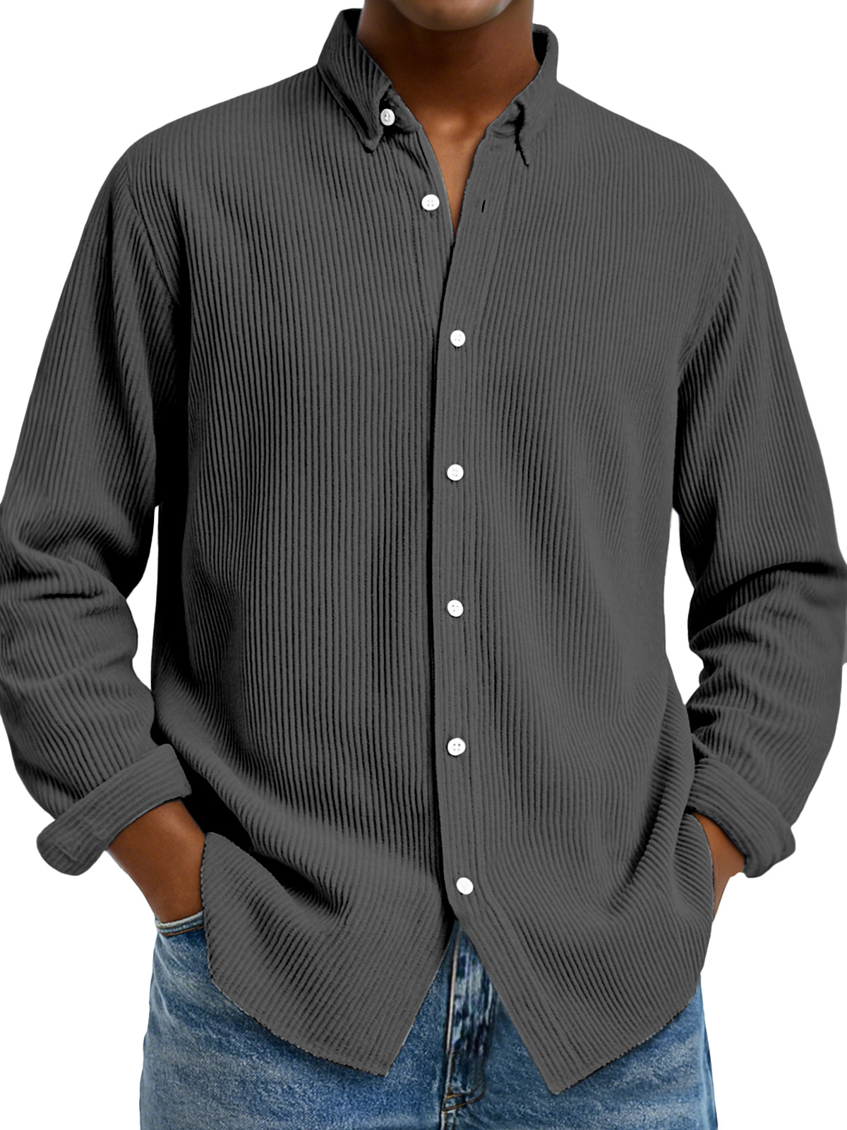 Men's Casual Solid Color Vertical Pit Lapel Long-sleeved Shirt