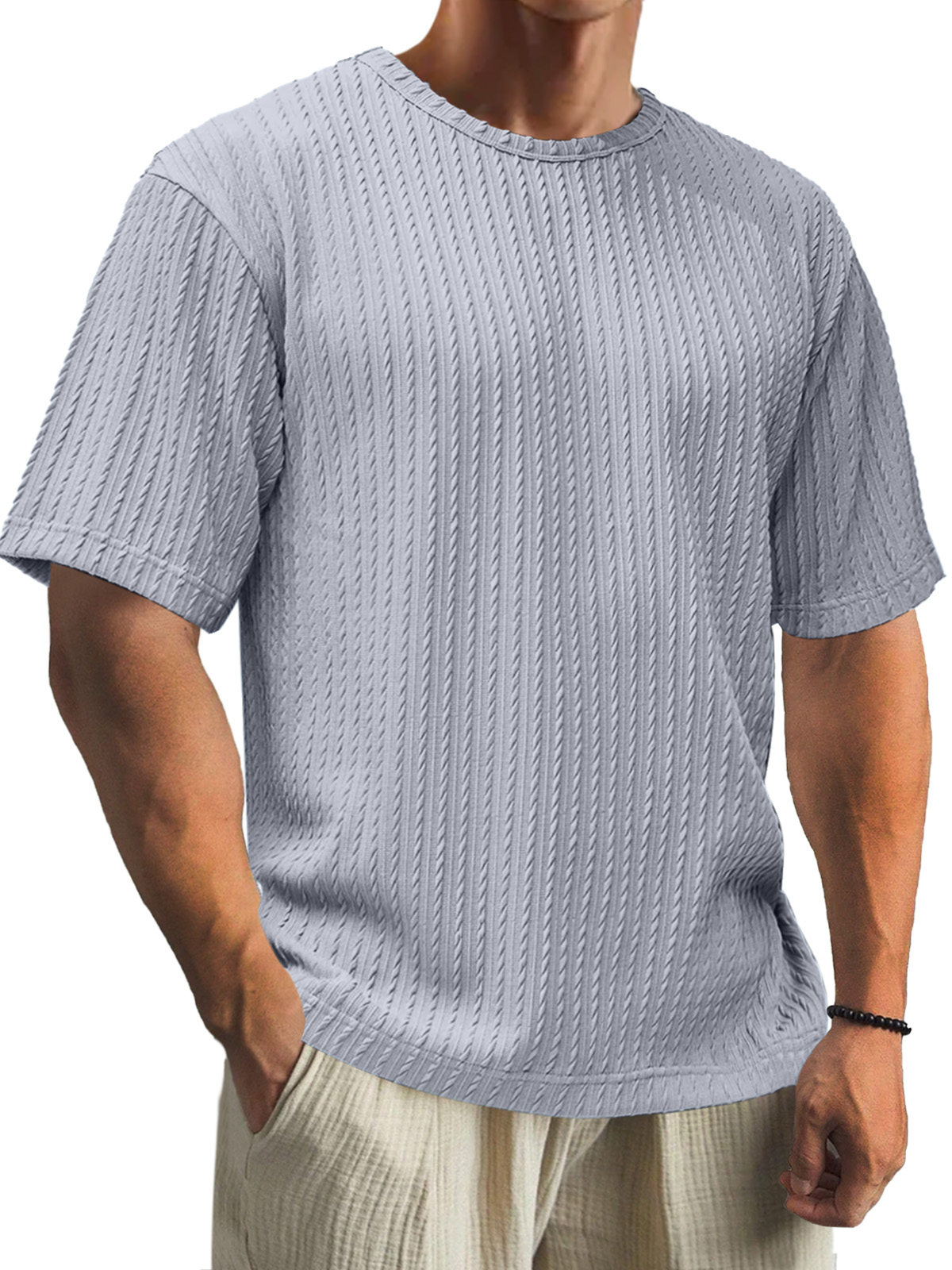 Men's Casual Daily Cotton Jacquard Texture Short Sleeve T-shirt