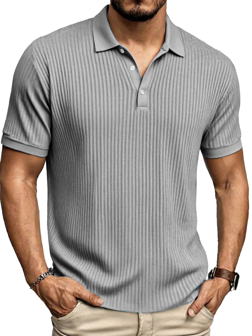 Men's Fashion Daily Striped Fabric Pocket Lapel Polo Shirt