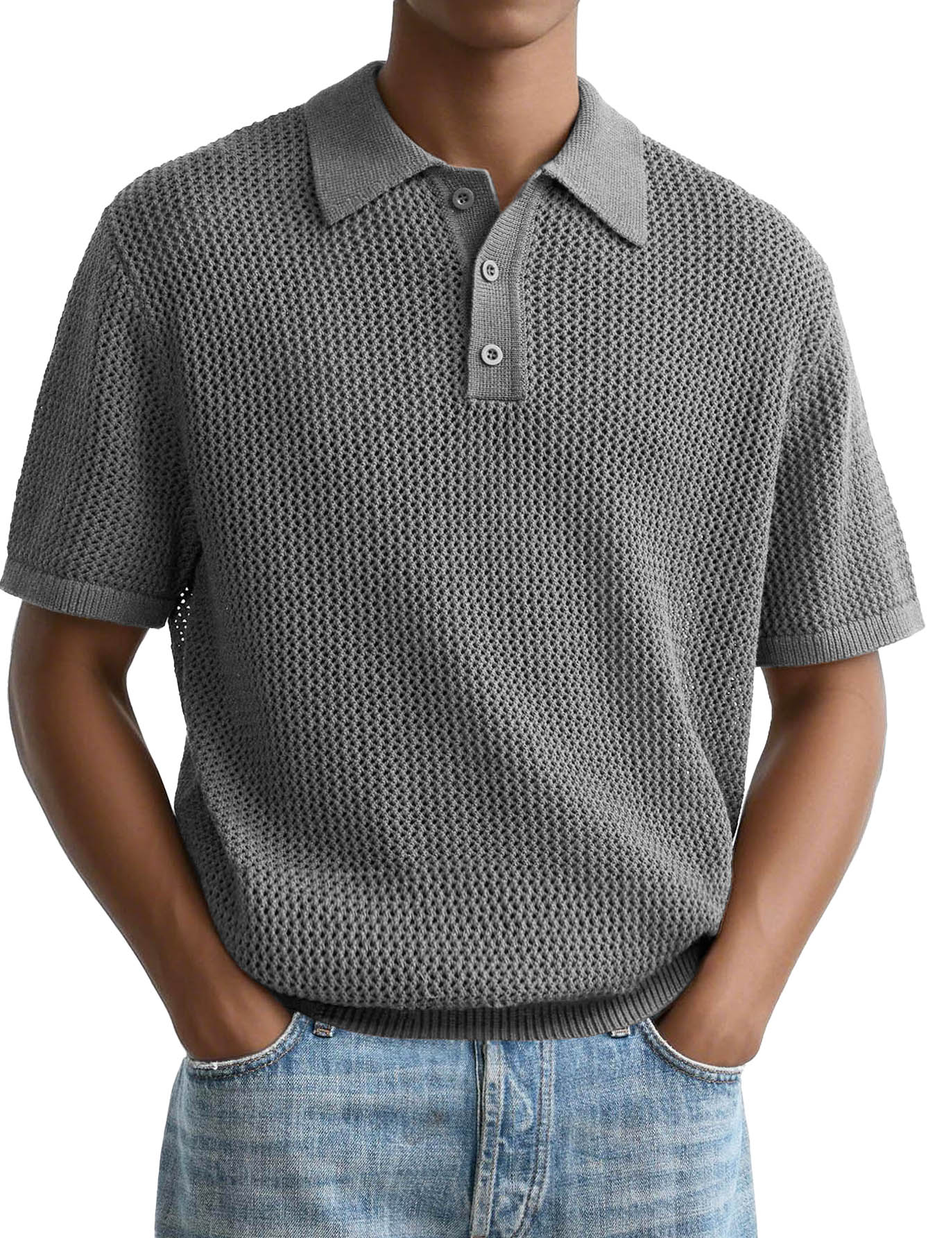 Men's Fashion Casual Retro Texture Fabric Short-sleeved Lapel Polo Shirt