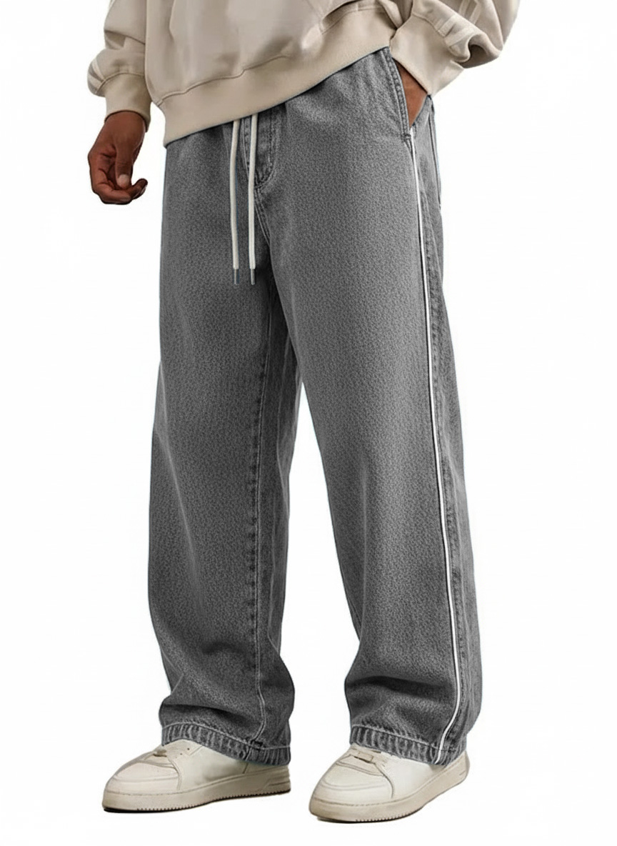 Men's Wear Retro Fashion Vintage Loose Pockets Elastic Waist Tether Pants