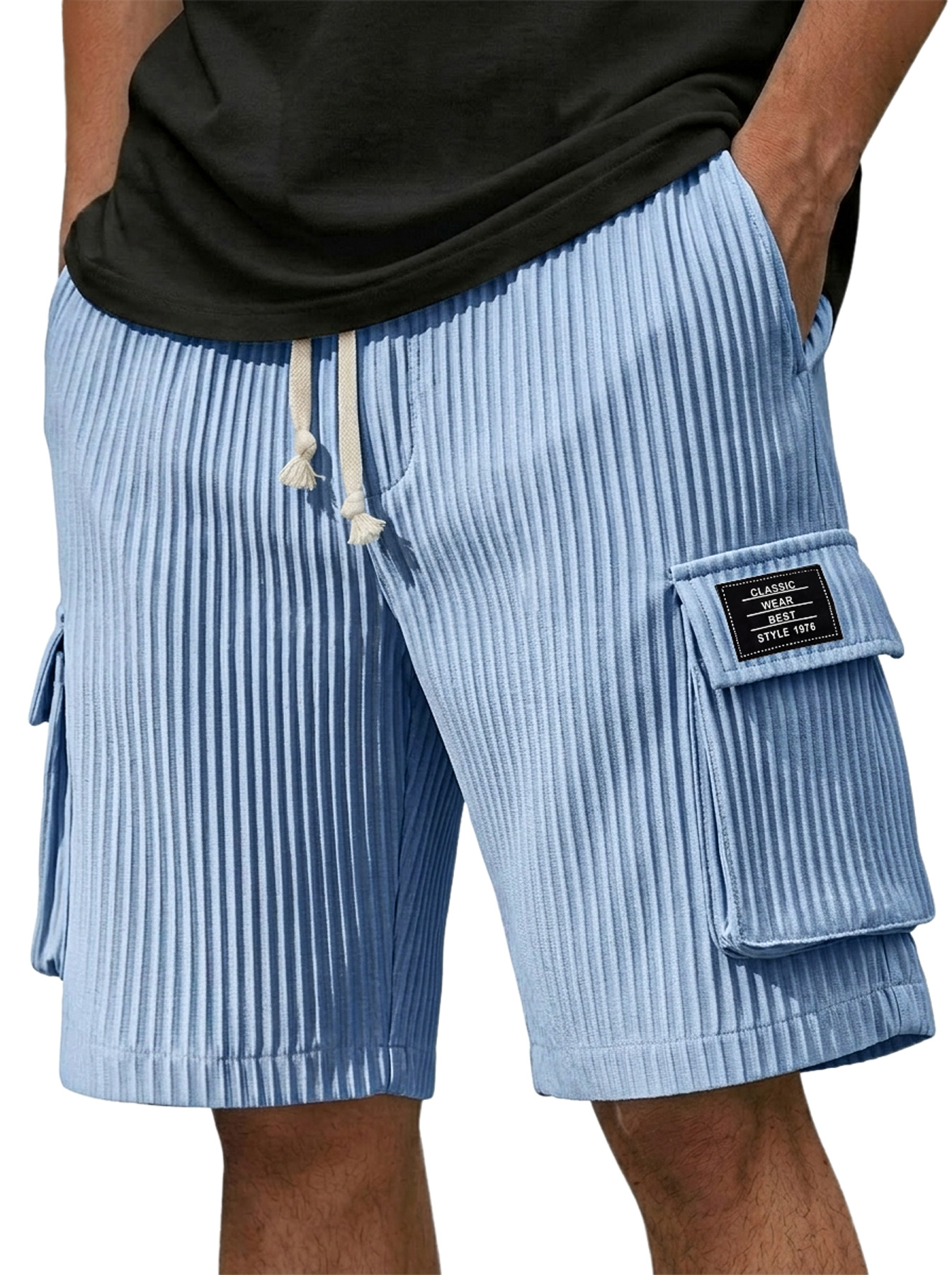 Men's Textured Multi-Pocket Casual Utility Shorts with Embroidered Logo