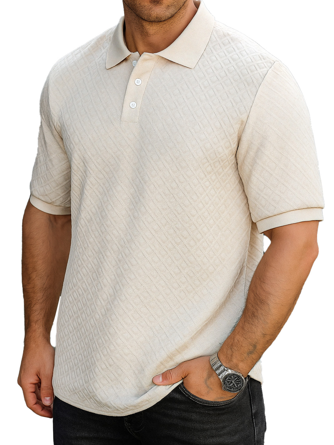 Men's Fashion Casual Daily Textured Fabric Lapel Short-sleeved Polo Shirt
