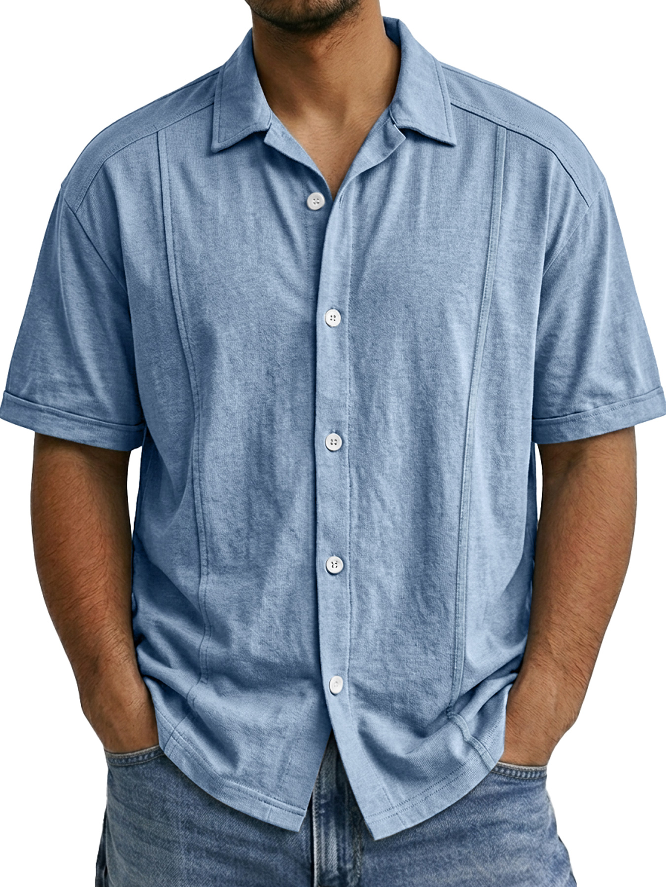 Men's Deconstructed Design Collared Casual Comfortable Short-sleeved Shirt