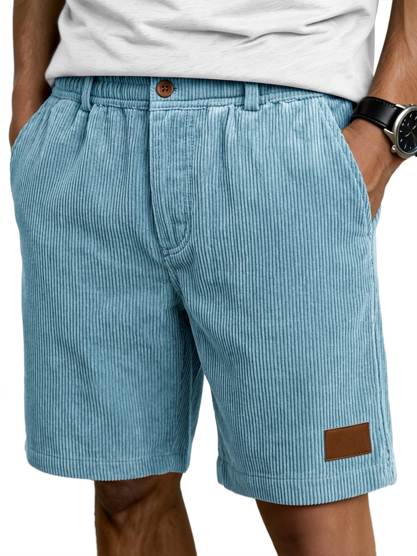 Men's Retro Corduroy Embroidered Label Casual Shorts