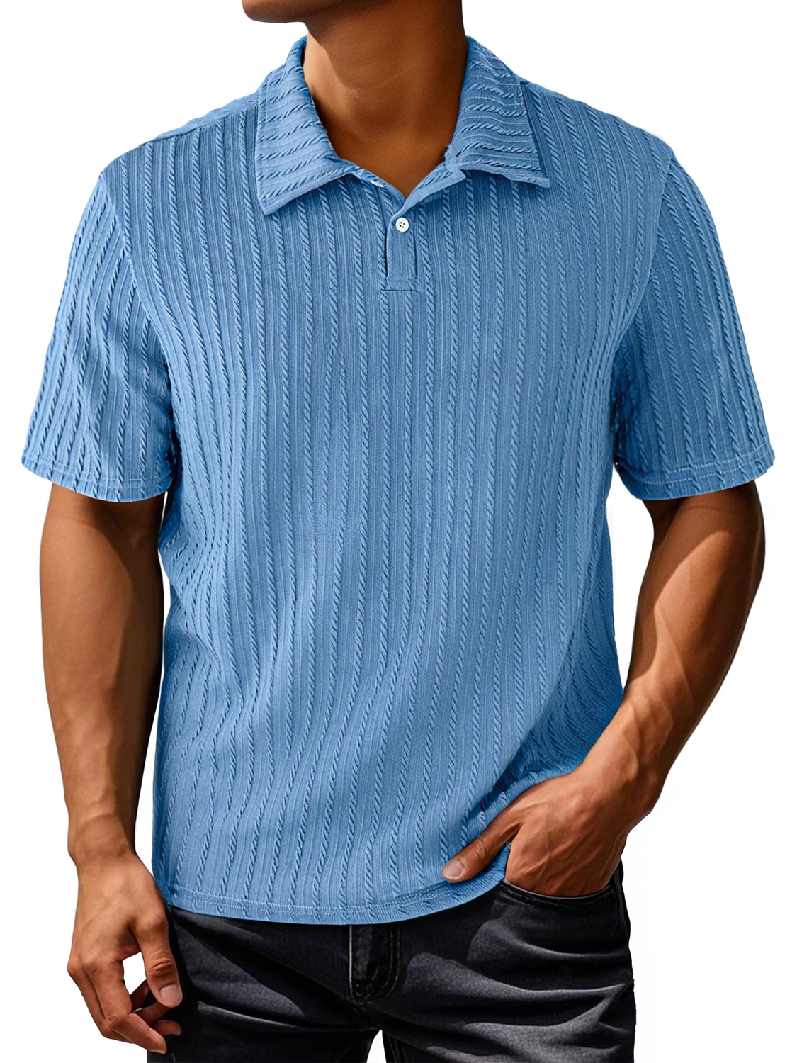 Men's Daily Lapel Jacquard Texture Casual And Comfortable Short-sleeved Polo Shirt
