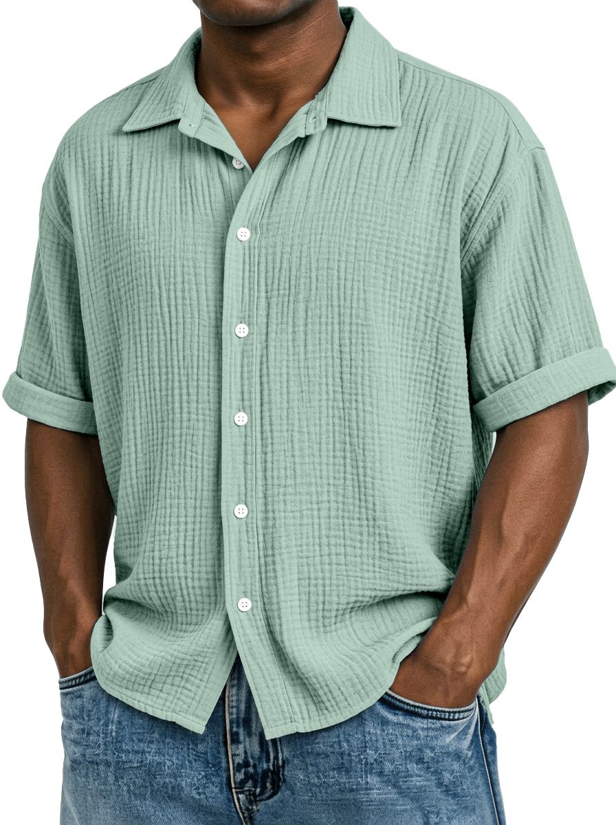 Men's Casual Vacation Breathable And Comfortable Pleated Short-sleeved Shirt