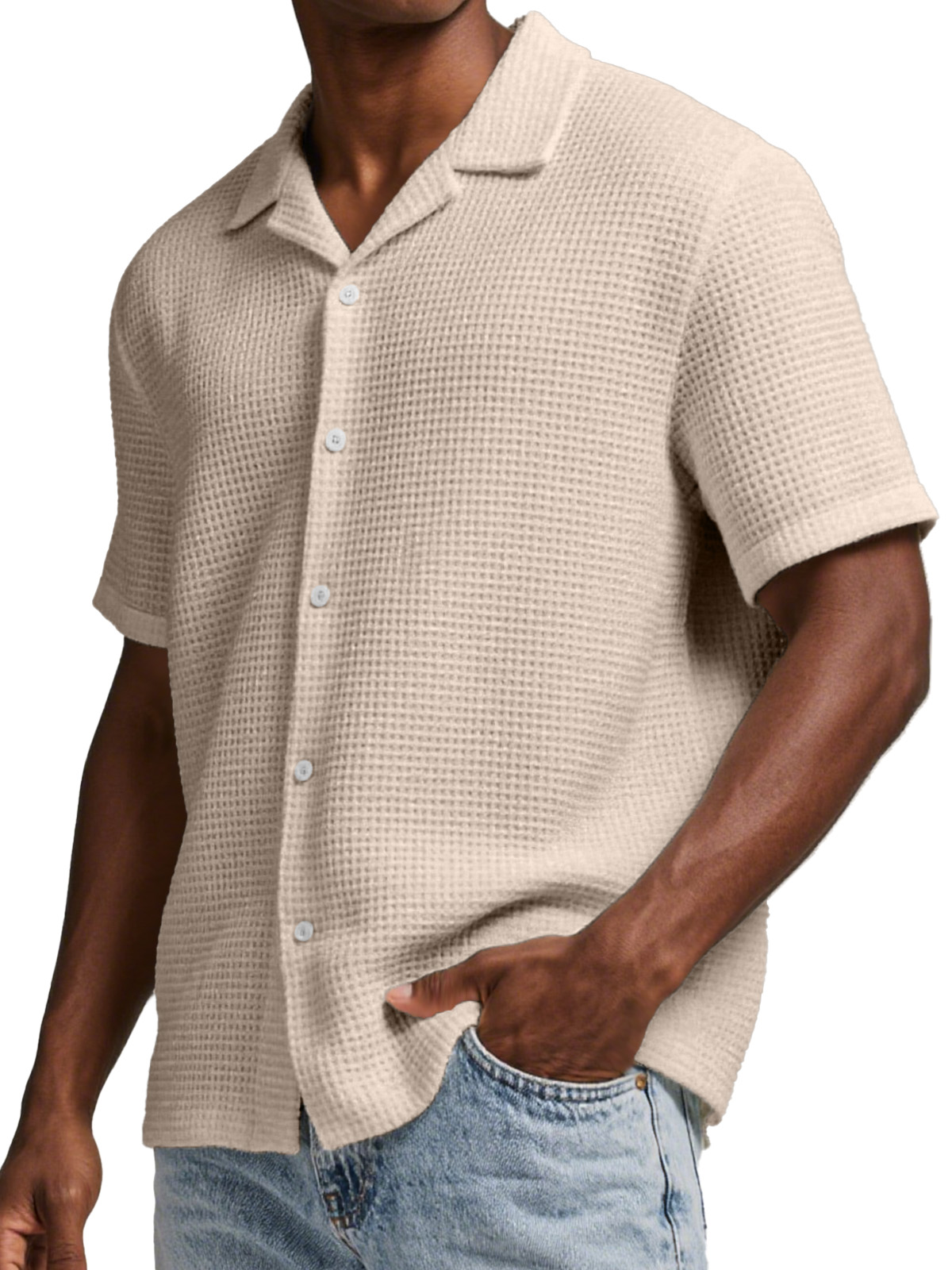 Men's Everyday Waffle Simple Lapel Short Sleeve Button-down Shirt