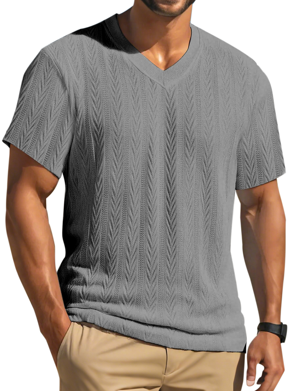Men's Simple Solid Color Texture Short-sleeved Round Neck T-shirt