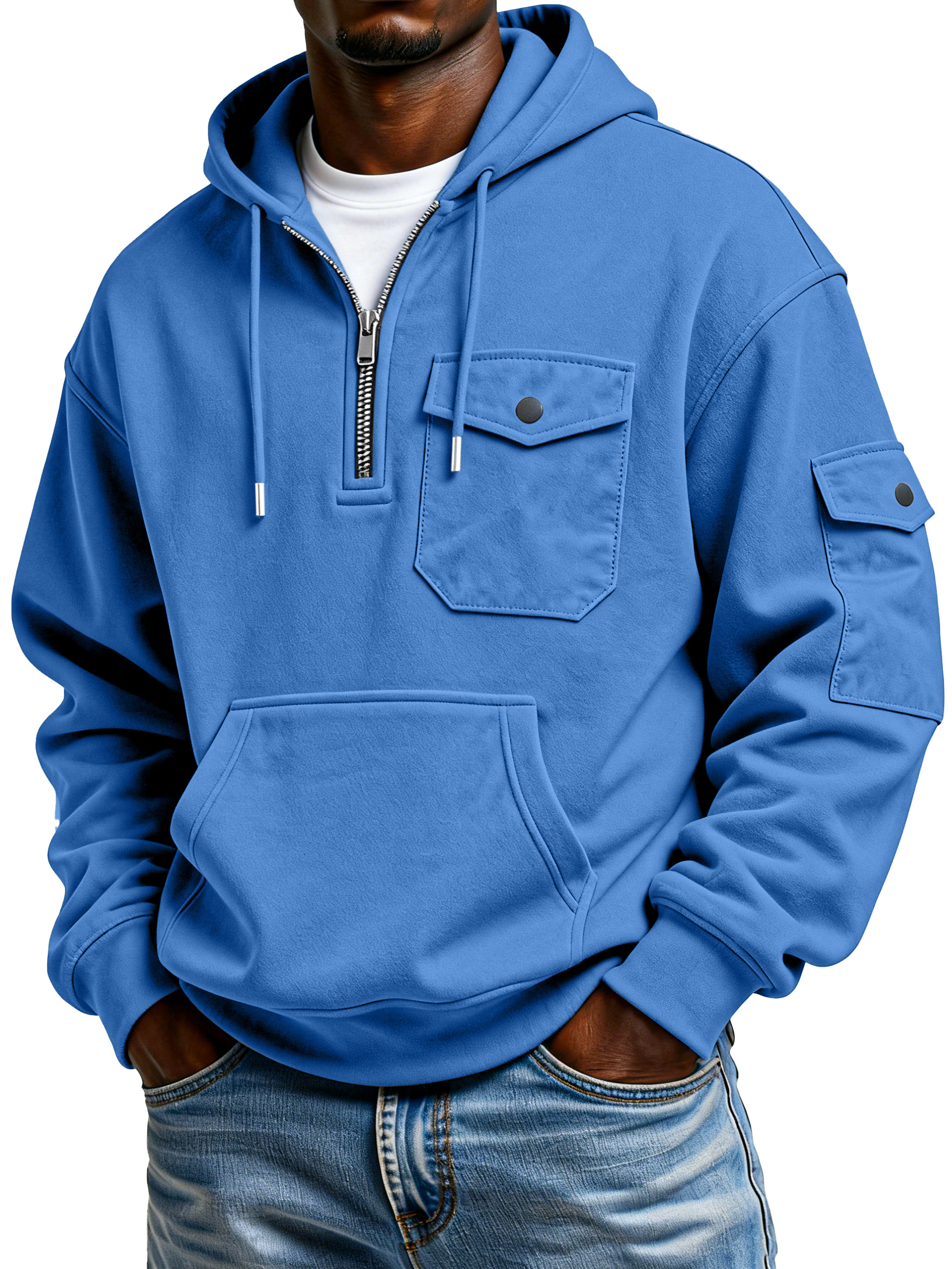 Men's Simple And Comfortable Multi-pocket Workwear Hooded Sweatshirt