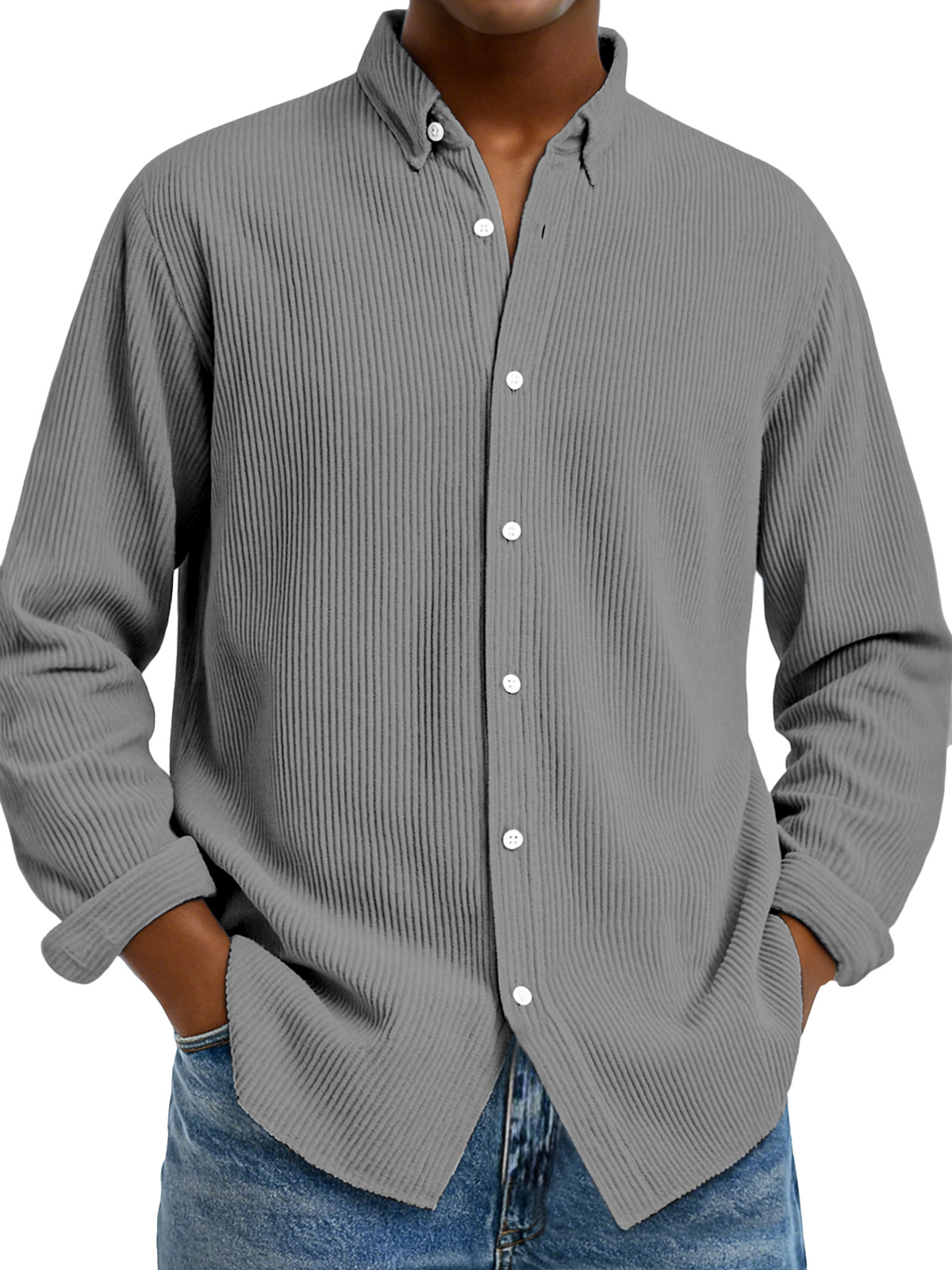 Men's Casual Solid Color Vertical Pit Lapel Long-sleeved Shirt