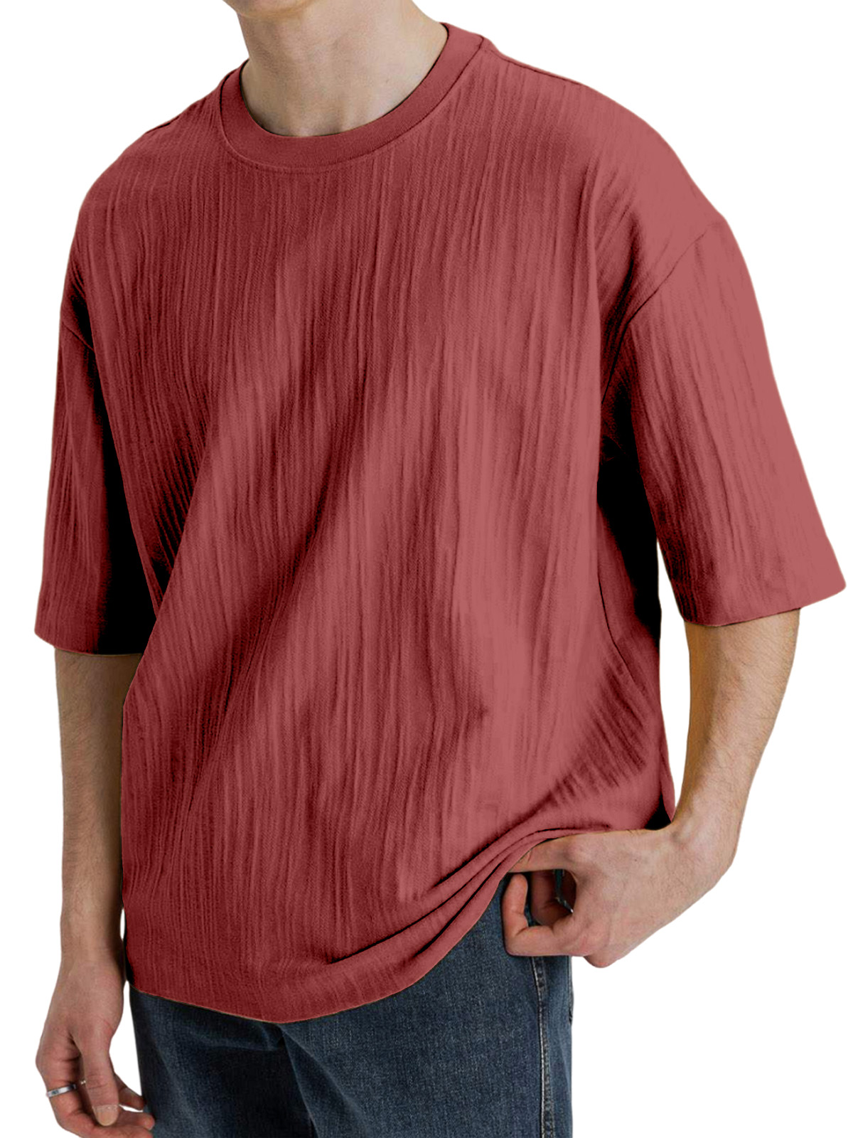 Men's Casual Pleated Texture Short-sleeved T-shirt