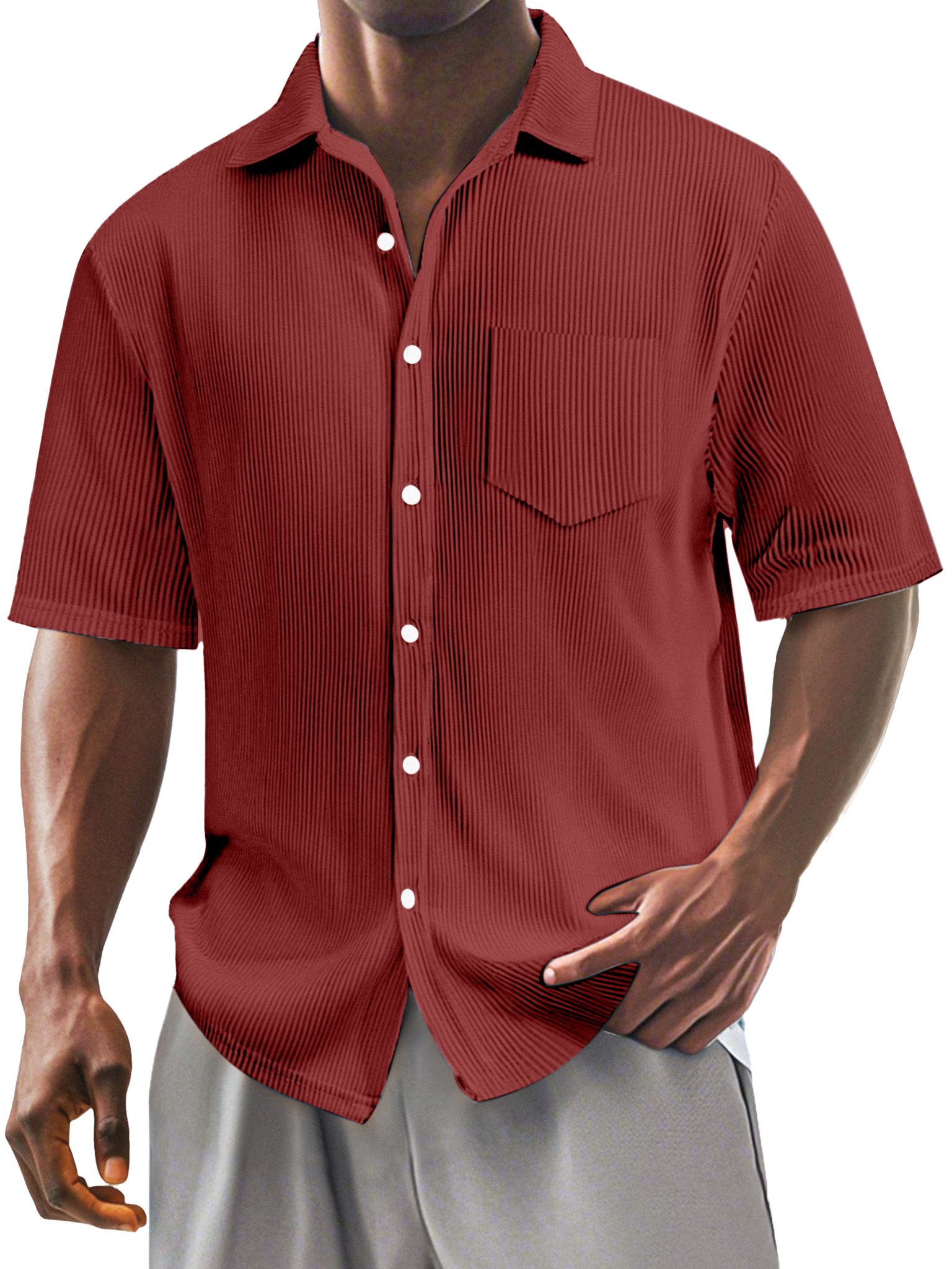 Men's Casual Simple Solid Color Vertical Pit Short-sleeved Shirt