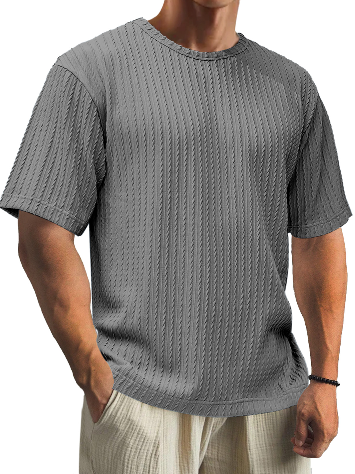 Men's Casual Daily Cotton Jacquard Texture Short Sleeve T-shirt