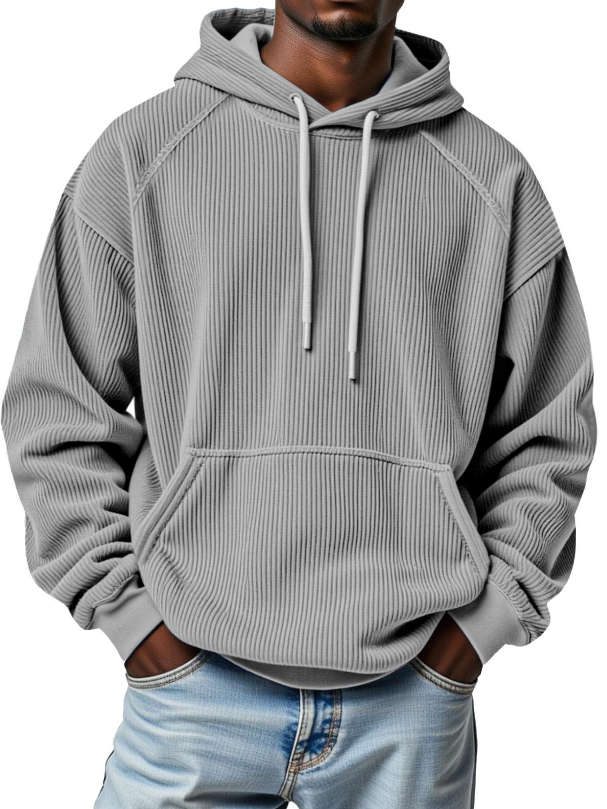 Men's Winter Pitted Raglan Sleeve Design Loose Hooded Sweatshirt