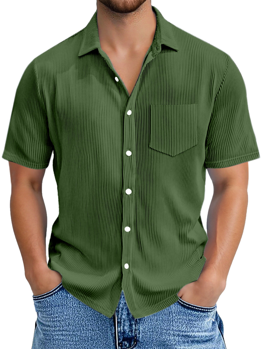 Men's Daily Simple Pitted Texture Short-sleeved Lapel Shirt