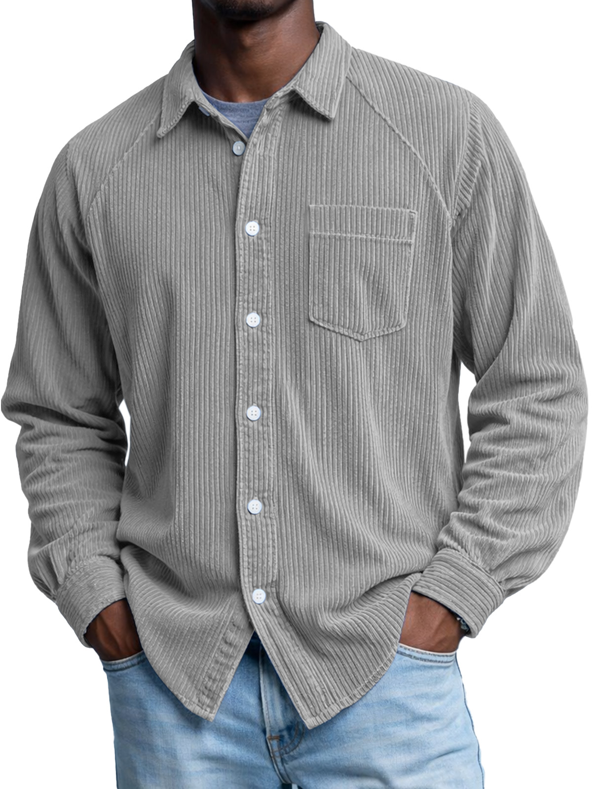 Men's Retro Corduroy Raglan Long-Sleeve Lapel Shirt