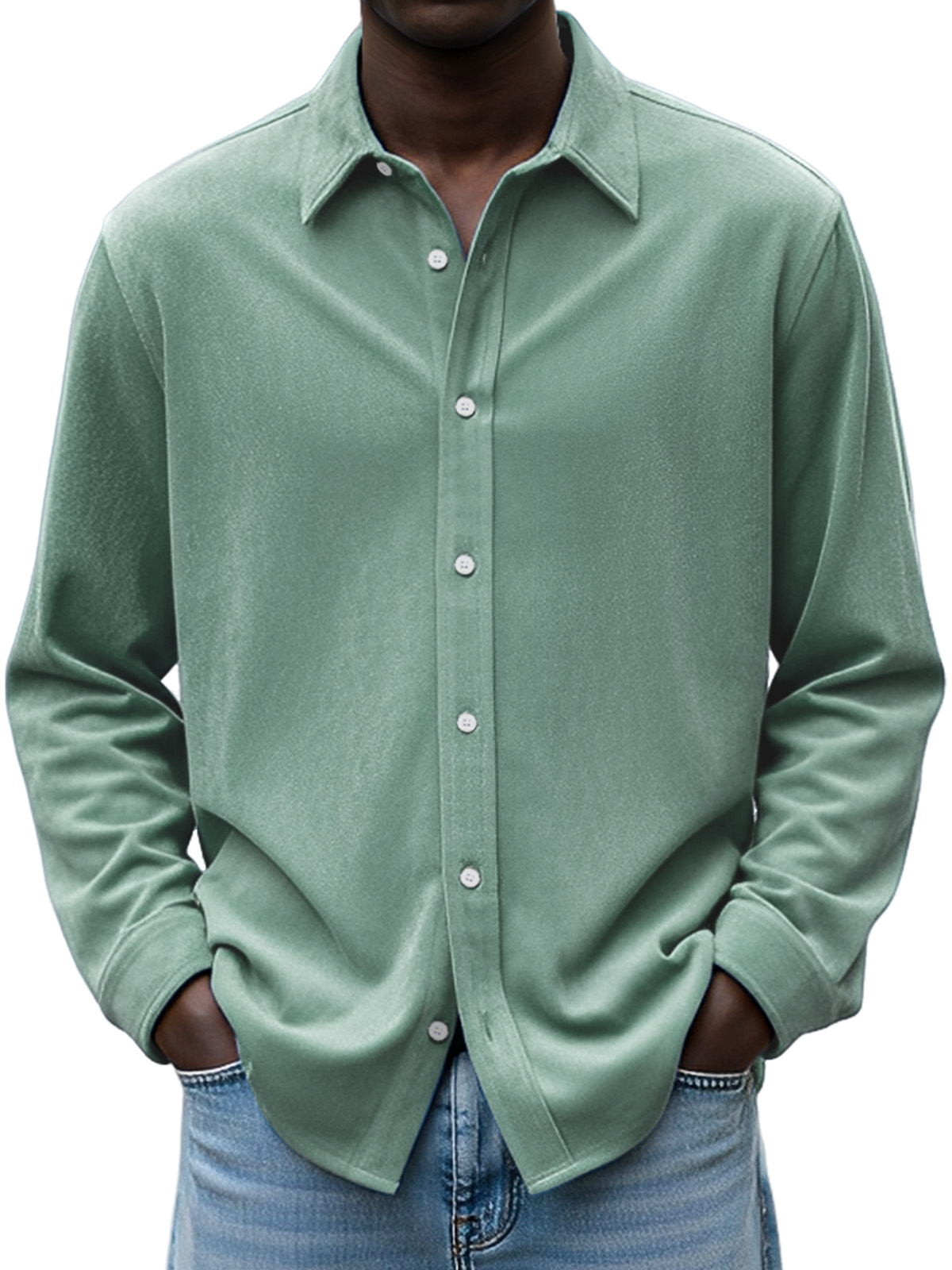Men's Simple Daily Casual Design Suede Solid Color Lapel Long-sleeved Shirt
