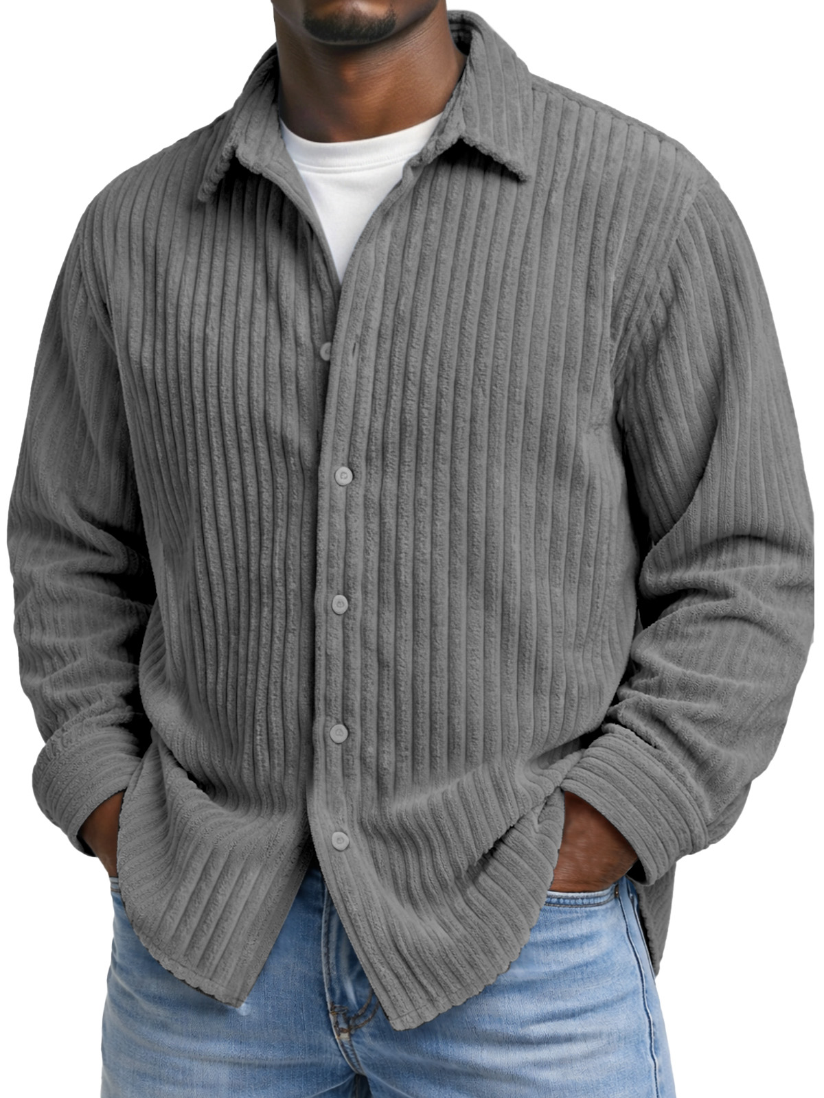 Men's Comfortable And Soft Corduroy Long-sleeved Collared Shirt