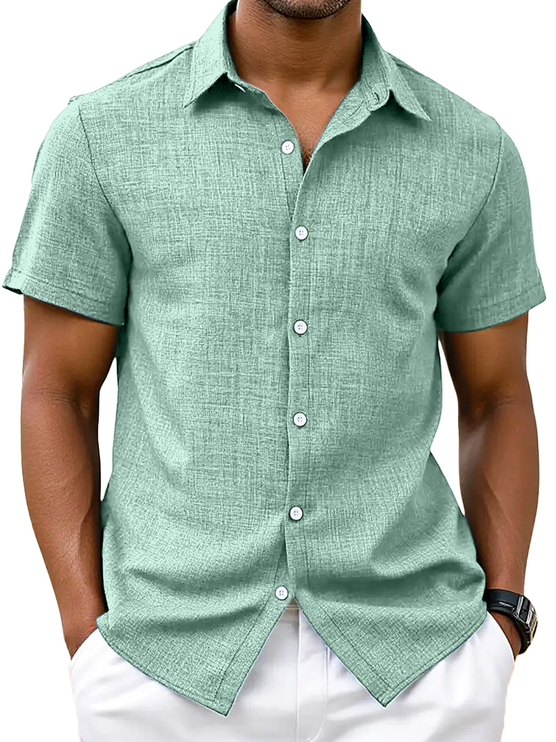 Men's Simple Hawaiian Solid Color Comfortable Loose Short-sleeved Shirt