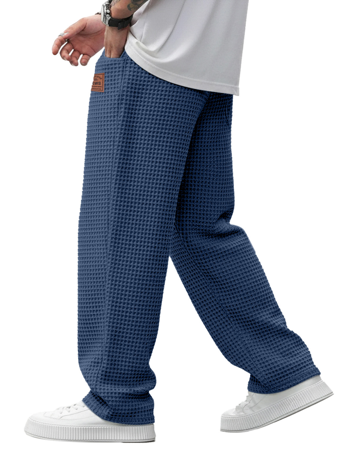 Simple And Versatile Waffle-knit Loose Straight-leg Trousers