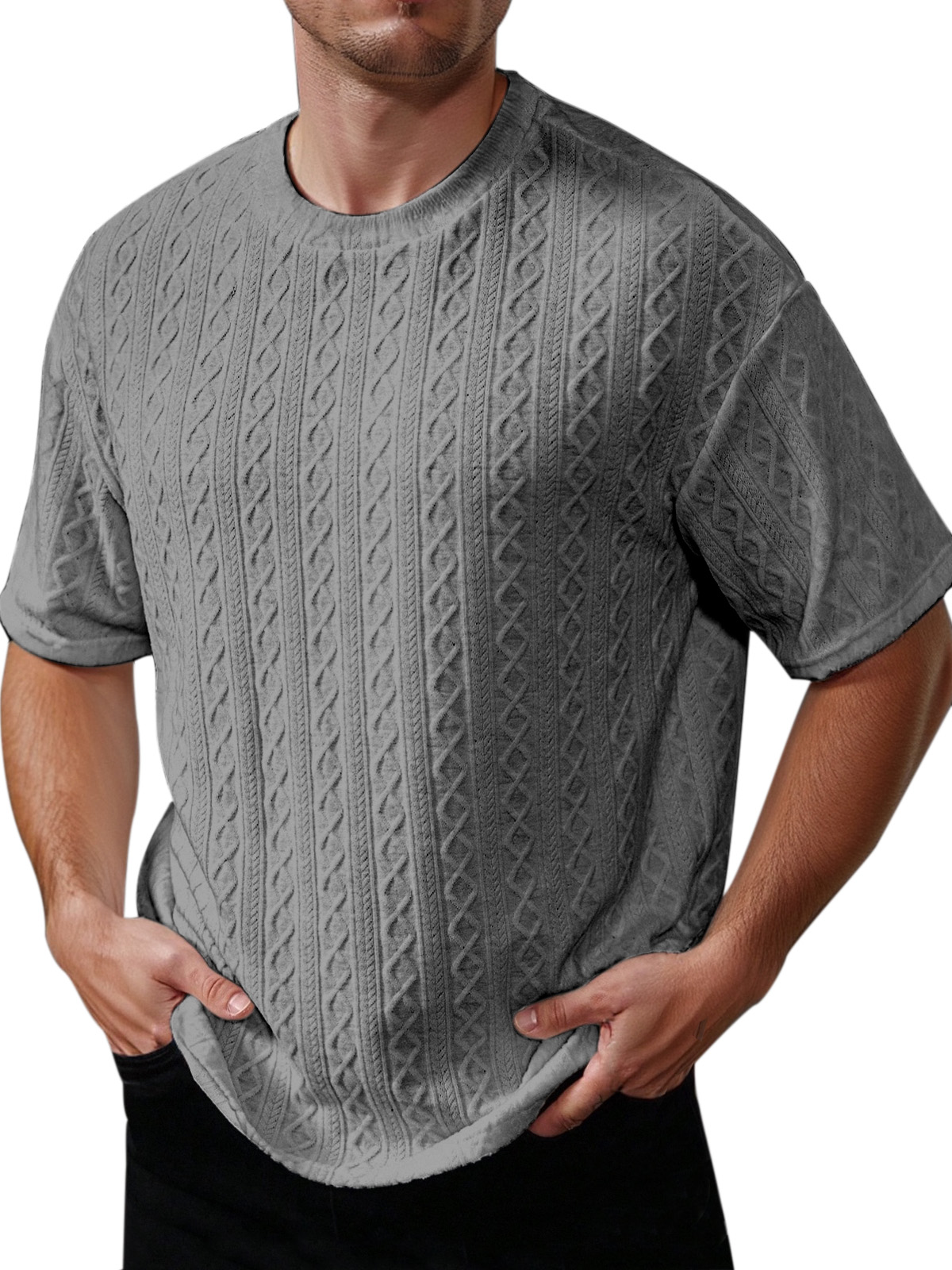 Men's Summer Solid Color Texture Round Neck Short-sleeved T-shirt